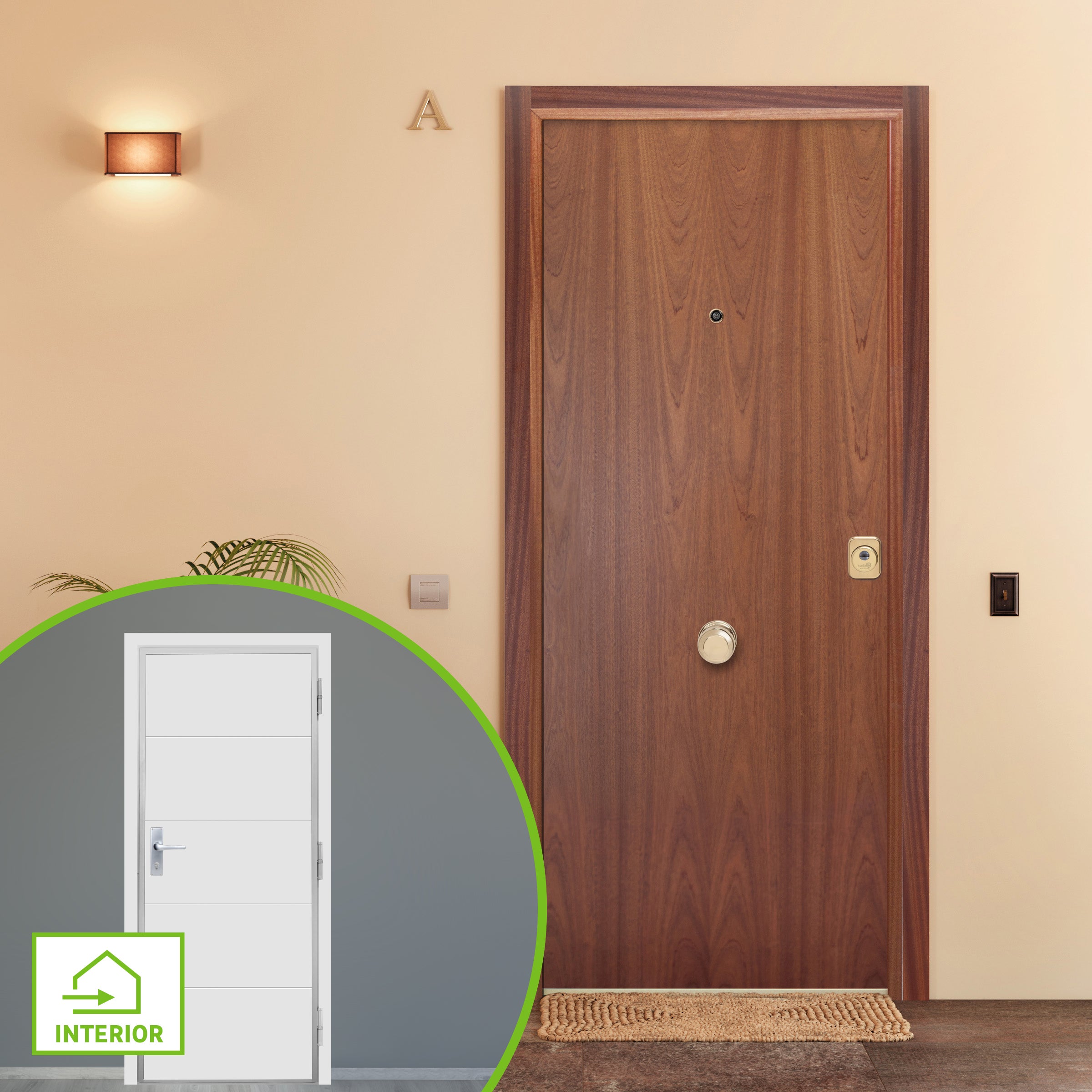 Puerta de entrada acorazada serie 300 liso sapelly / interior lucerna fresada blanco apertura izquierda 208x90.3cm