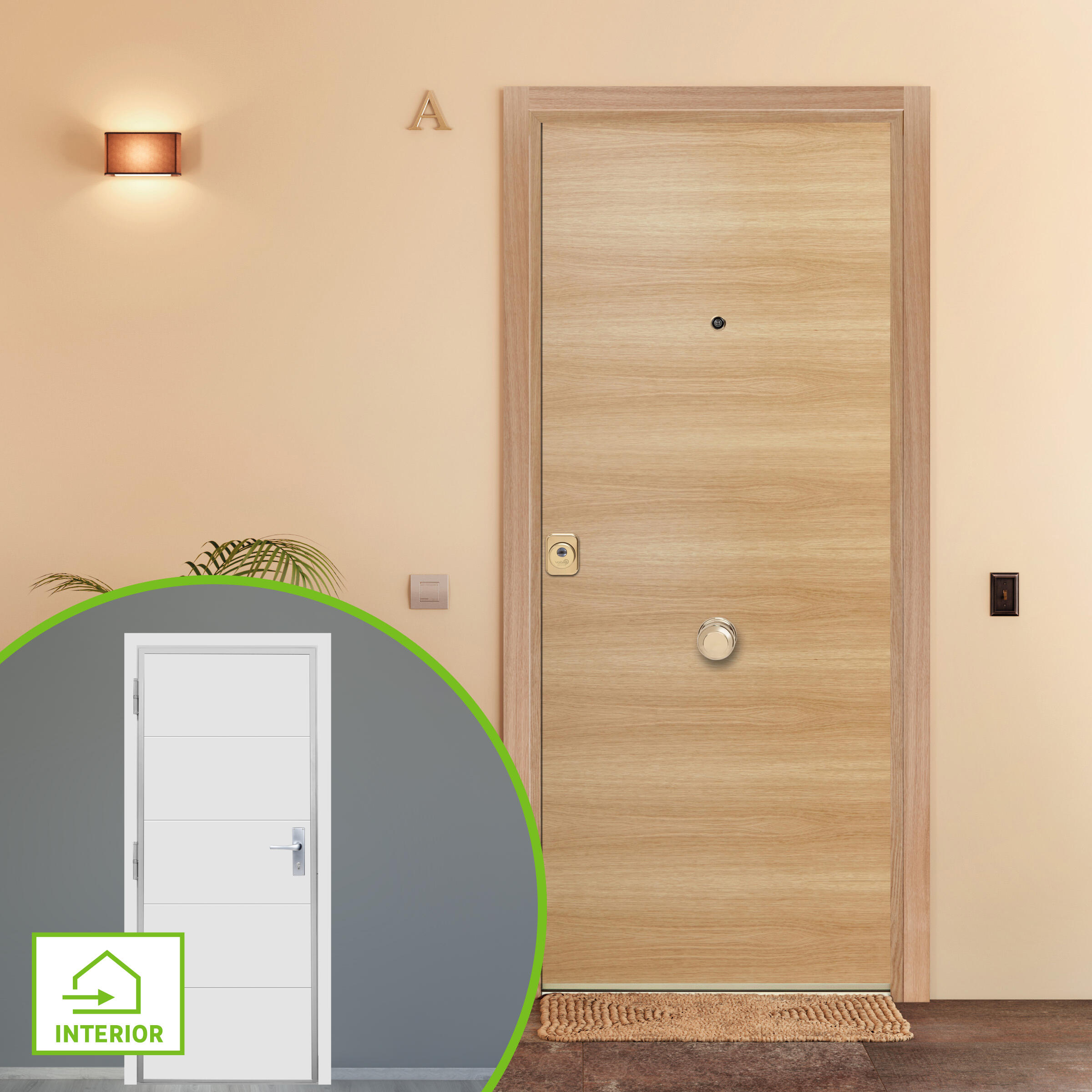 Puerta de entrada acorazada serie 300 fresada roble / interior lucerna fresada blanco apertura derecha 208x90.3cm