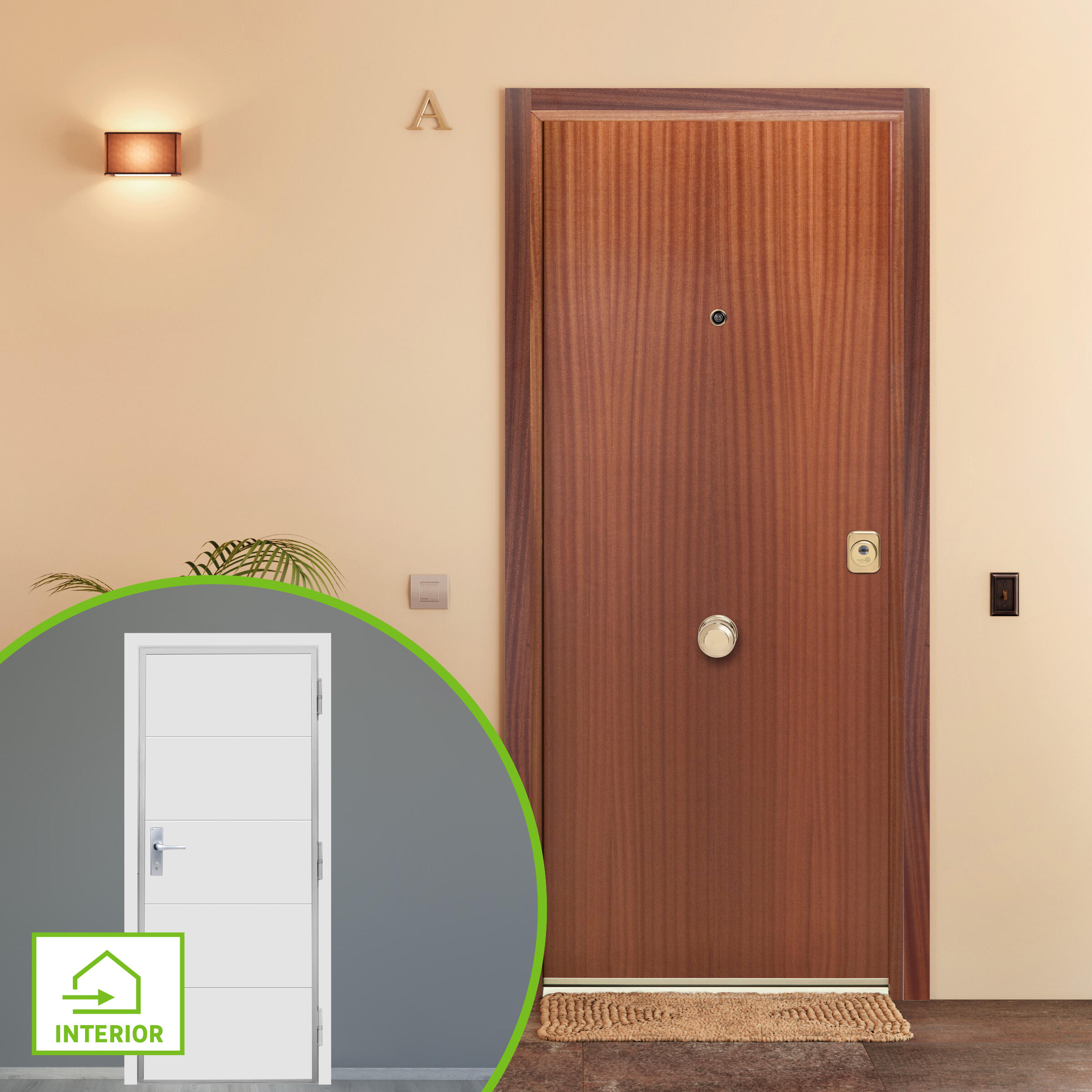 Puerta de entrada acorazada serie 300 liso sapelly / interior lucerna fresada blanco apertura izquierda 208x90.3cm