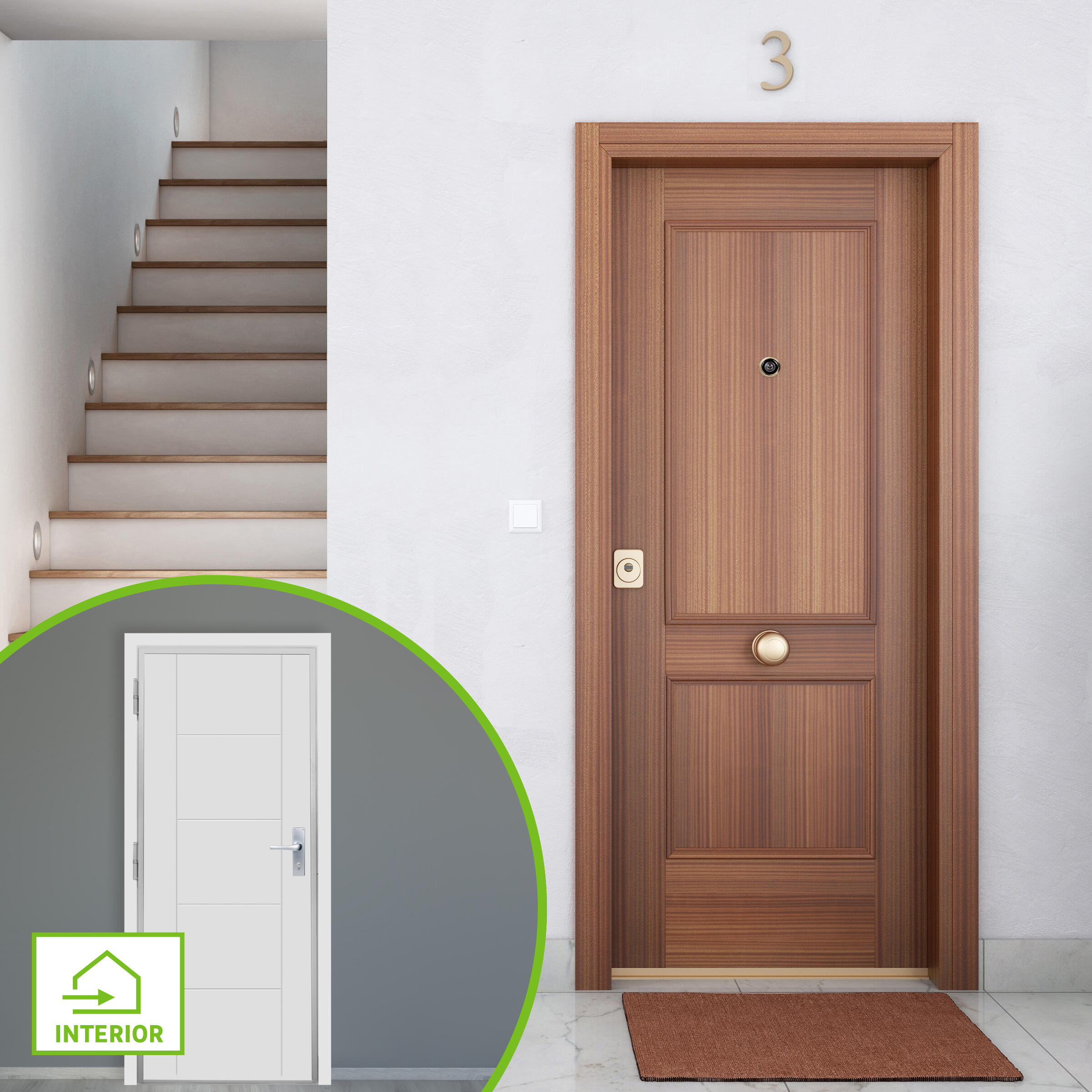 Puerta de entrada acorazada serie 400 dos cuadros sapelly / interior noruega fresada blanco apertura derecha 208x90.3cm