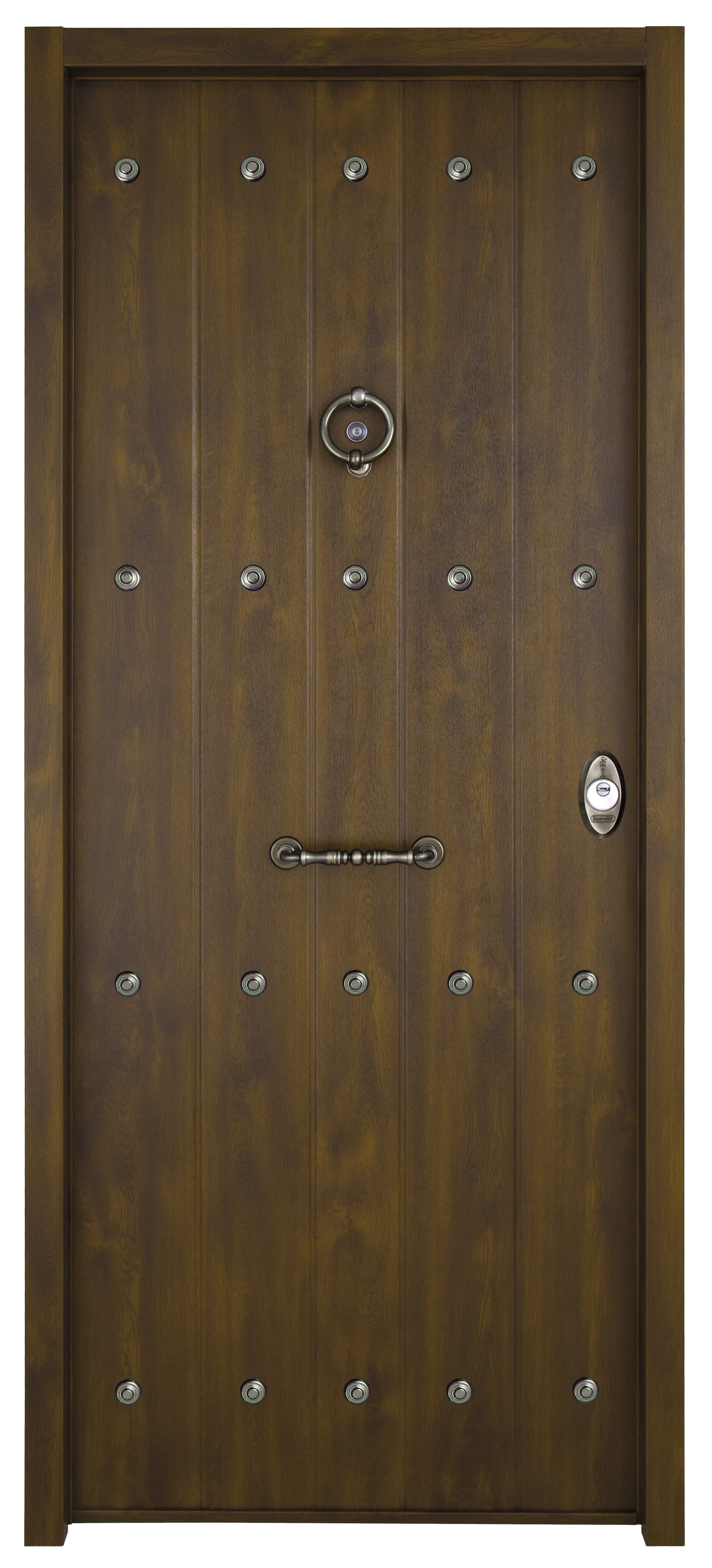 Puerta de entrada acorazada serie V rústico nogal / interior liso nogal apertura izquierda 206x89cm - 17