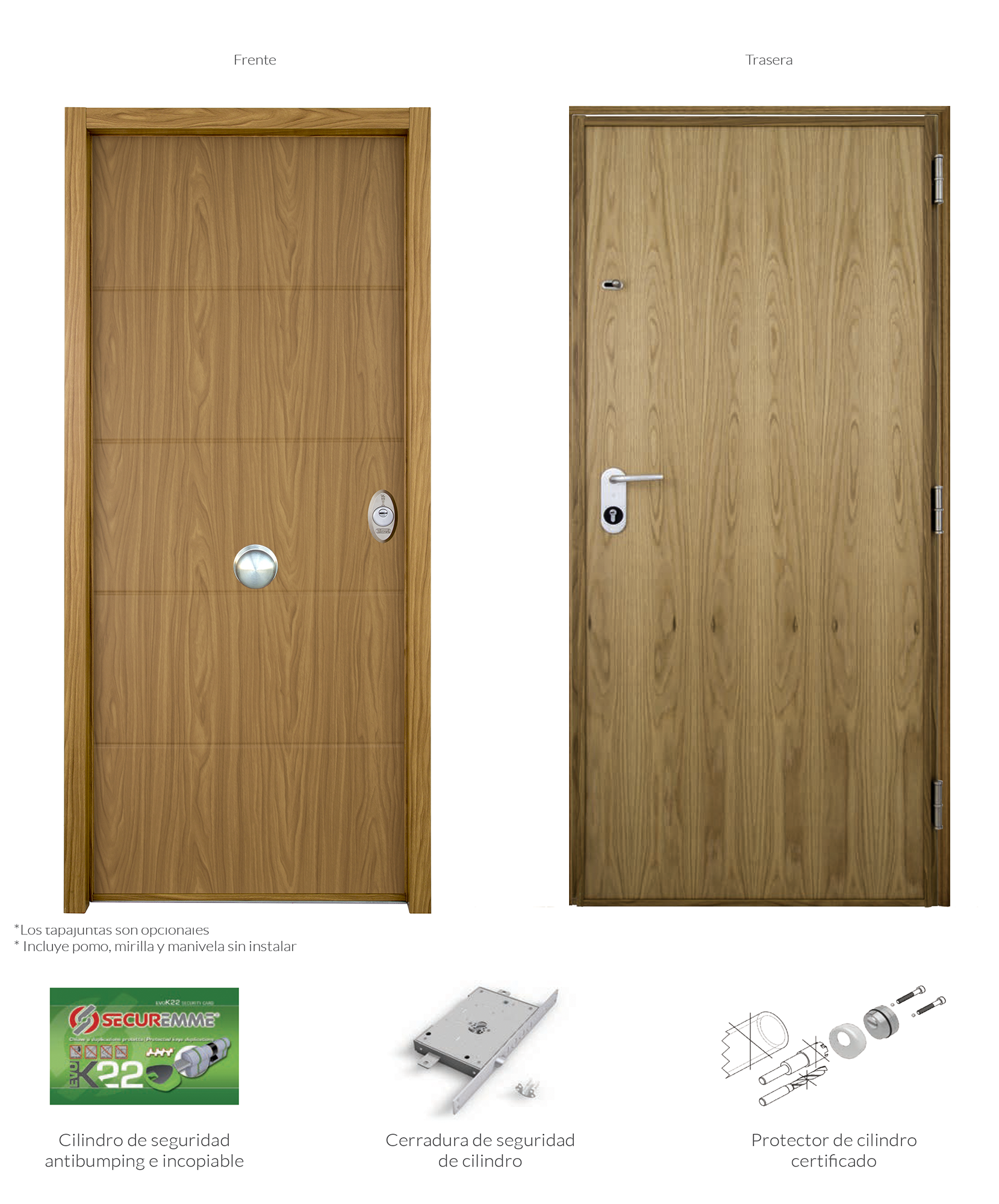 Puerta de entrada acorazada serie V fresada roble / interior liso roble apertura izquierda 206x89cm - 8