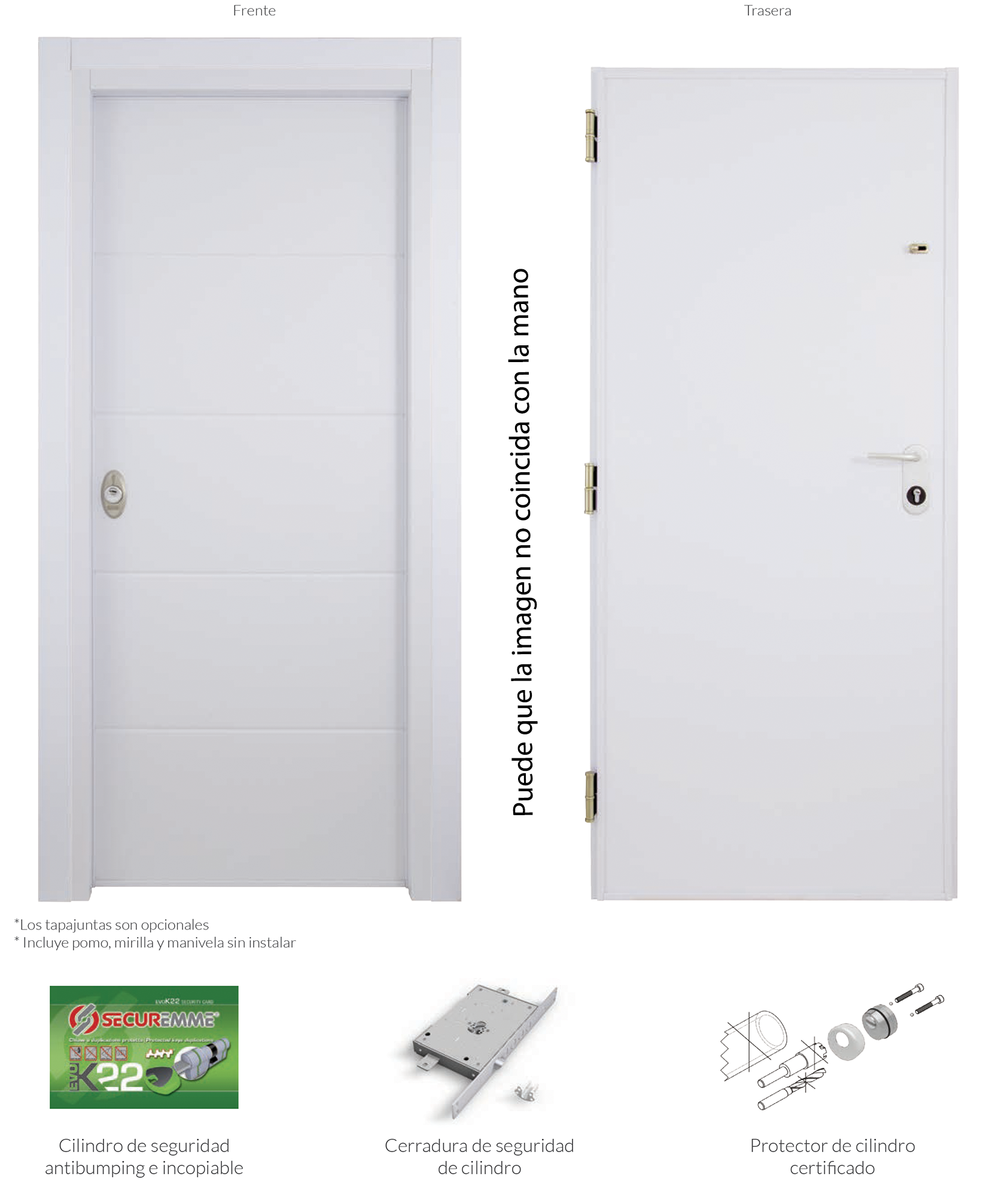 Puerta de entrada acorazada serie V fresada blanco / interior liso blanco apertura izquierda 206x89cm - 8