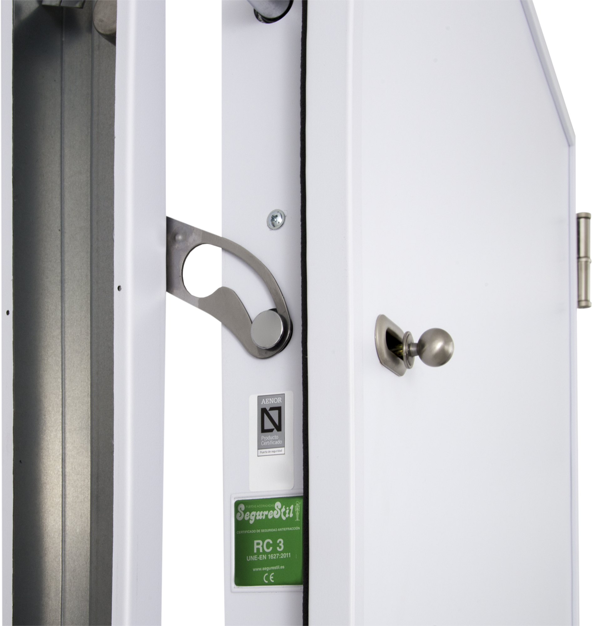 Puerta de entrada acorazada serie V fresada blanco / interior liso blanco apertura izquierda 206x89cm - 11