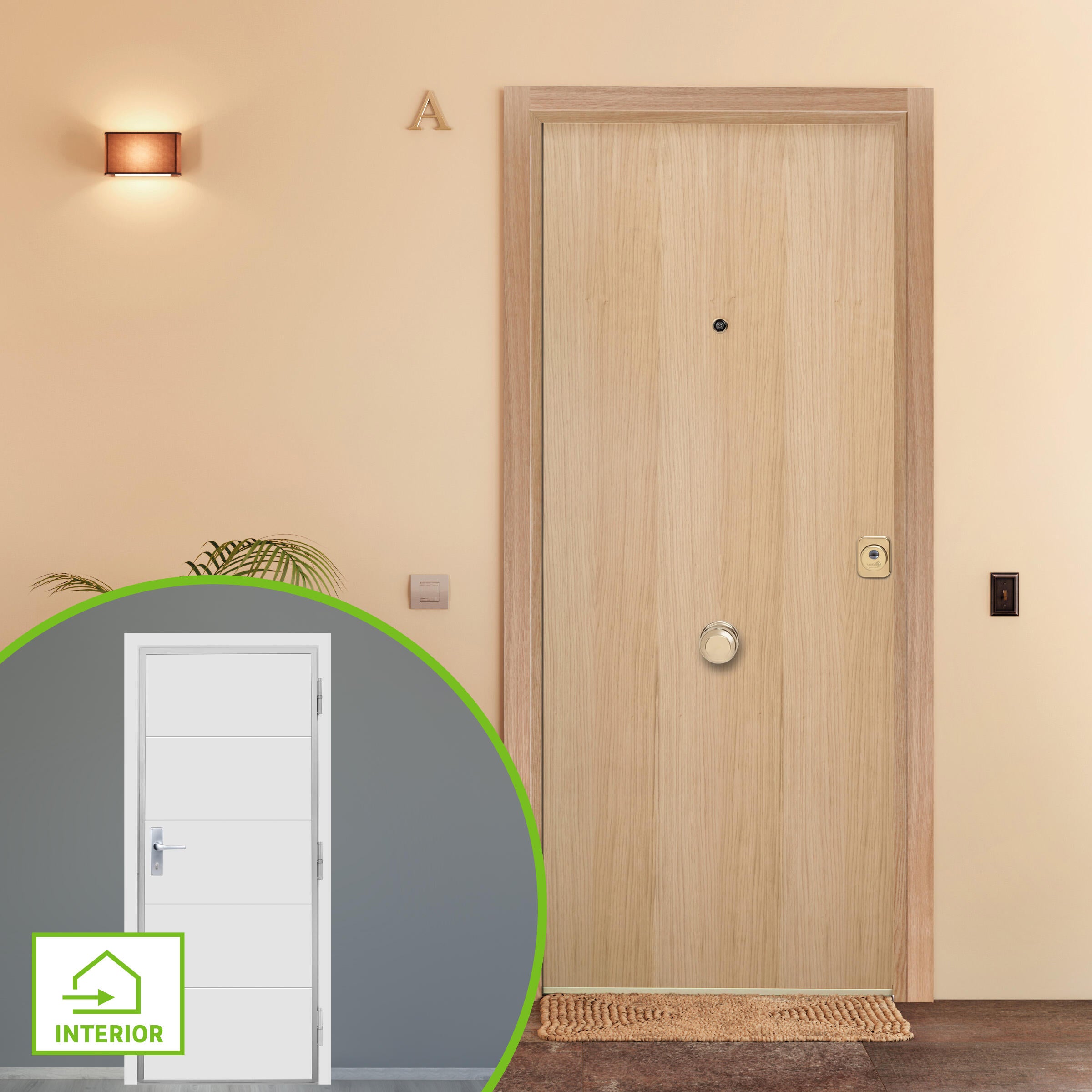 Puerta de entrada acorazada serie 300 liso roble / interior lucerna fresada blanco apertura izquierda 208x90.3cm