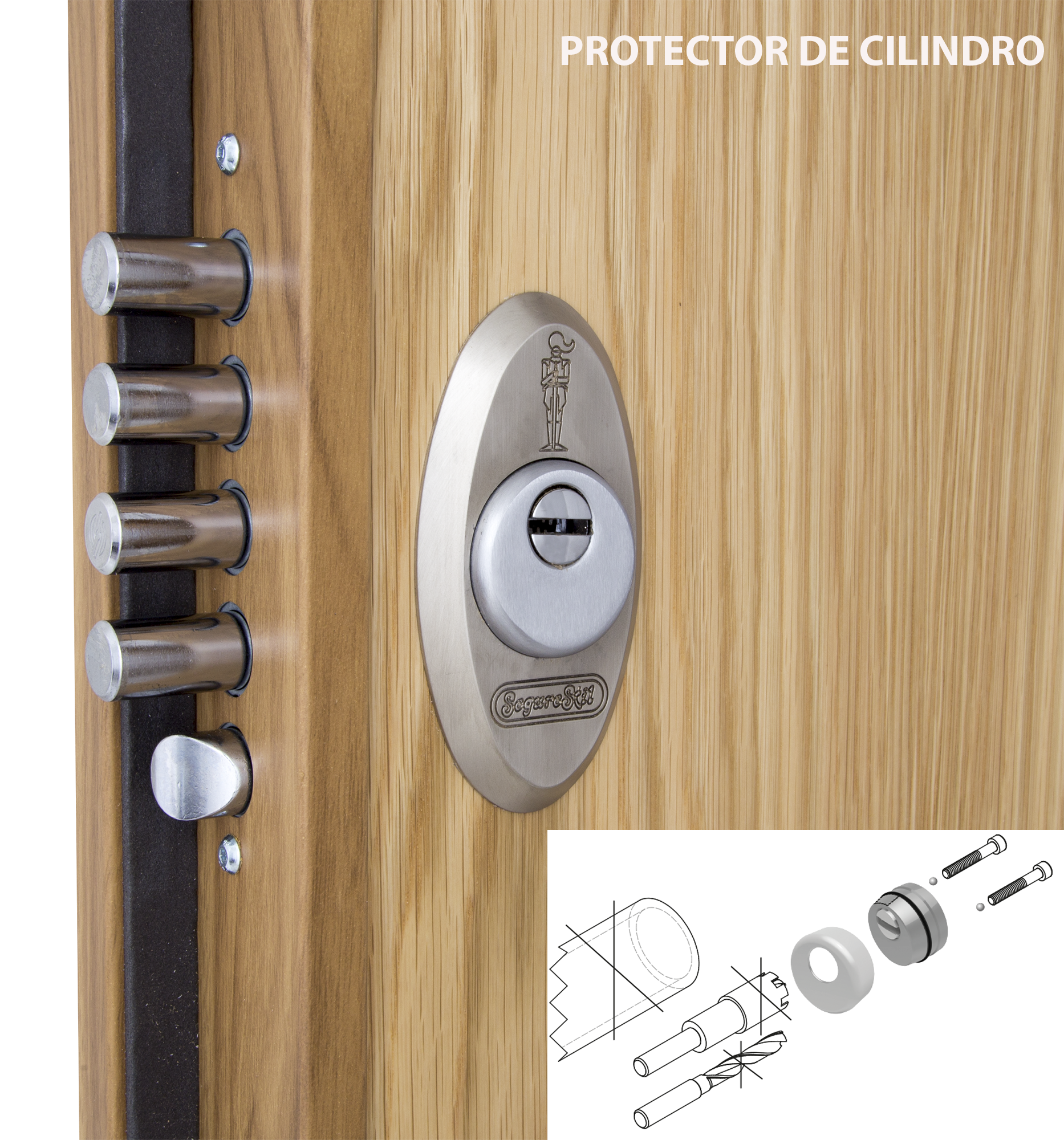 Puerta de entrada acorazada serie V fresada roble / interior liso roble apertura derecha 206x89cm - 18