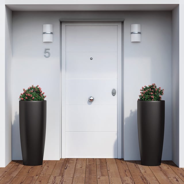 Puerta de entrada acorazada serie V fresada blanco / interior liso blanco apertura izquierda 206x89cm