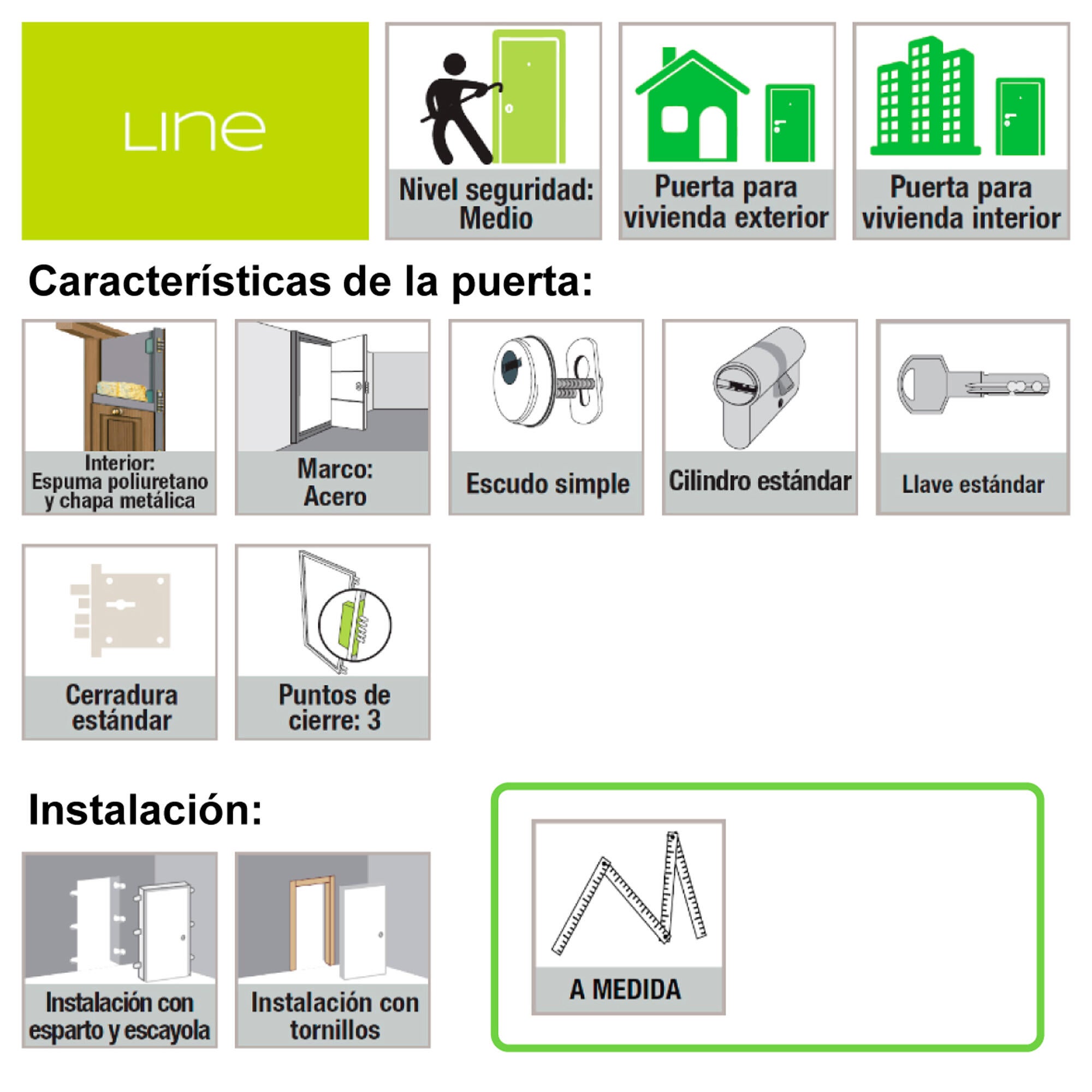 Puerta de entrada metálica serie Basic metal semiprovenzal blanco /interior liso blanco apertura derecha 210x90cm - 3