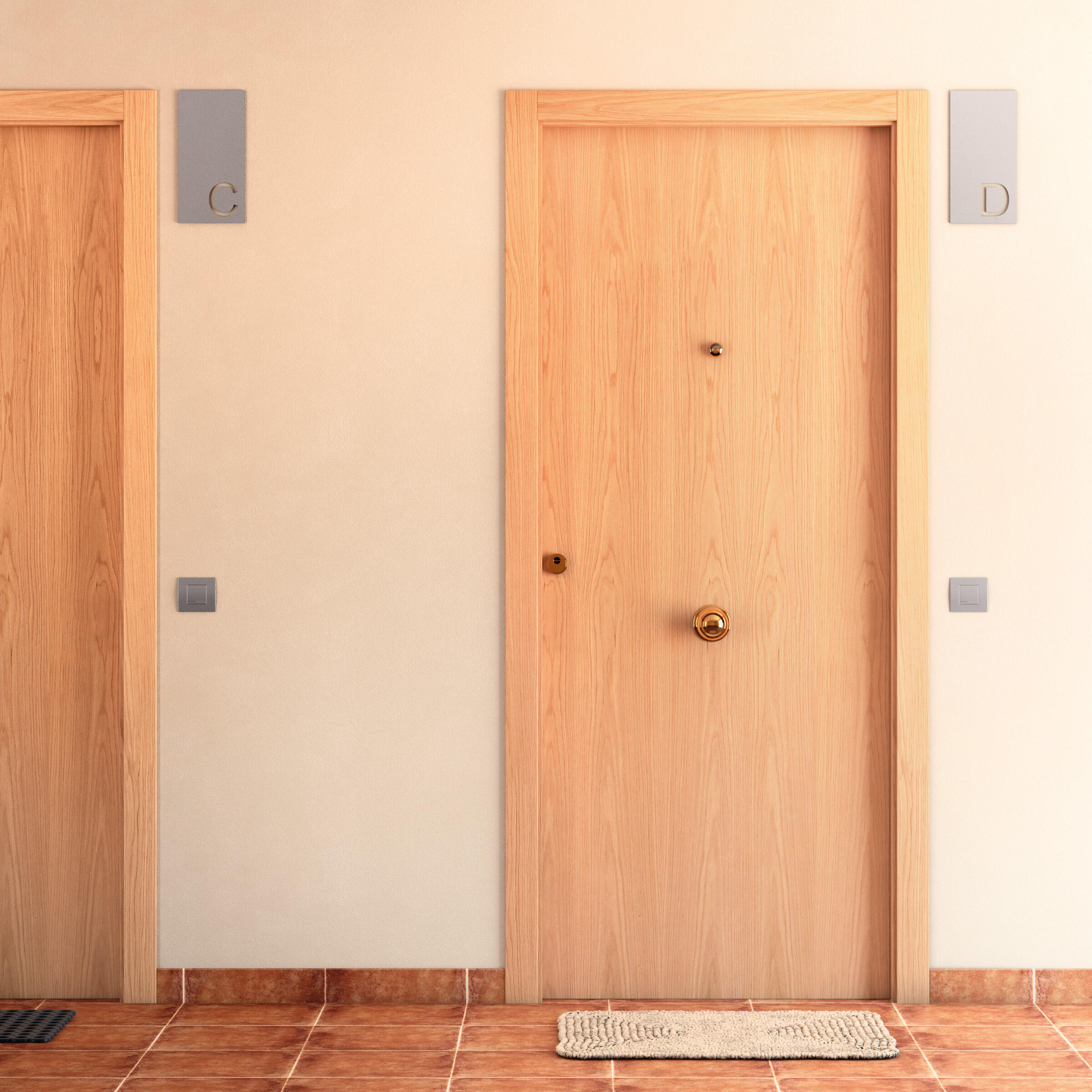 Puerta de entrada blindada lisa derecha roble/blanco de 85.7x205 cm