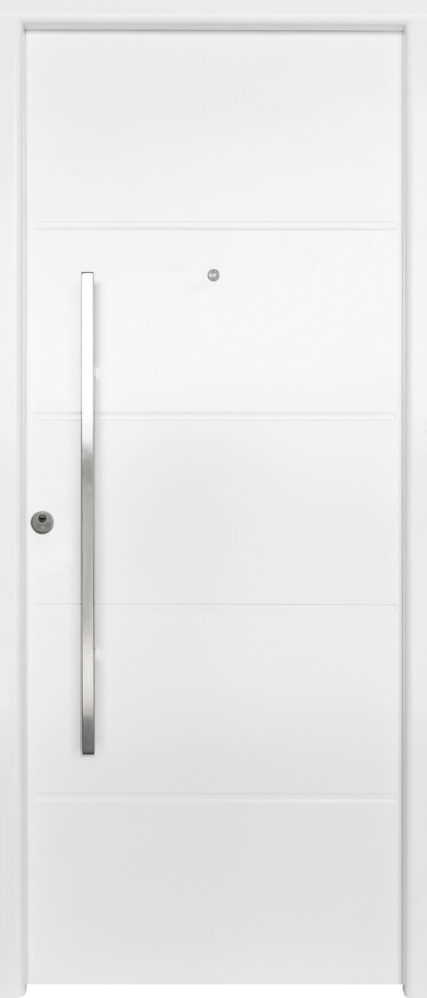 Puerta de entrada metálica serie Saga fresada blanco /interior liso blanco apertura derecha 210x90cm - 2