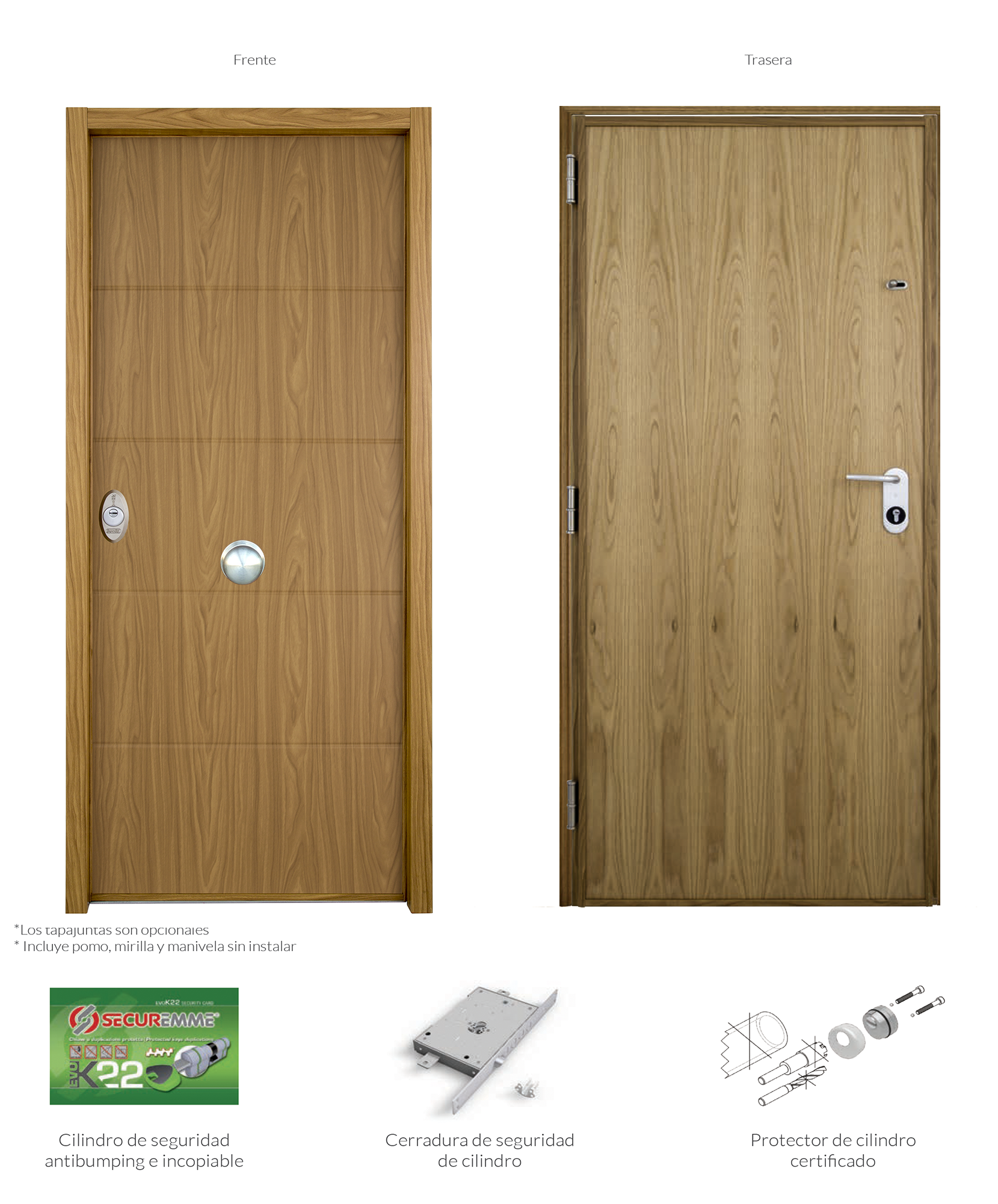 Puerta de entrada acorazada serie V fresada roble / interior liso roble apertura derecha 206x89cm - 14