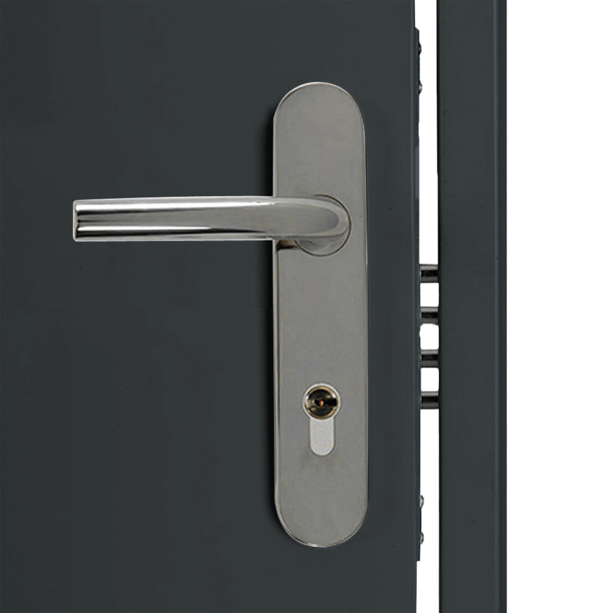 Puerta de entrada metálica serie Saga fresada gris 7016 /interior fresada gris 7016 apertura derecha 210x90cm - 6