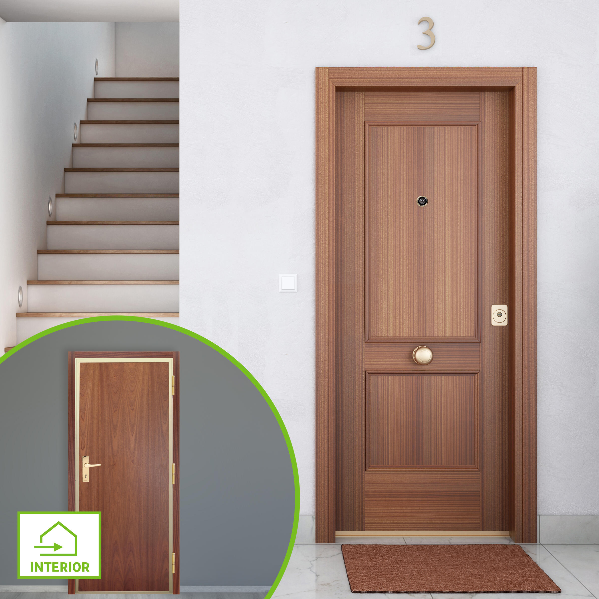 Puerta de entrada acorazada serie 400 dos cuadros sapelly / interior liso sapelly apertura izquierda 208x90.3cm