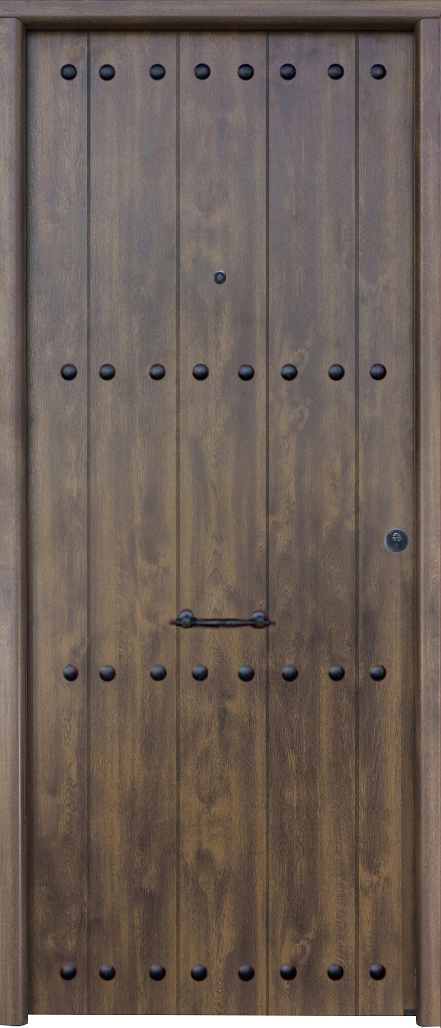 Puerta de entrada metálica serie Saga rústico roble viejo /interior liso roble viejo apertura izquierda 210x90cm - 2