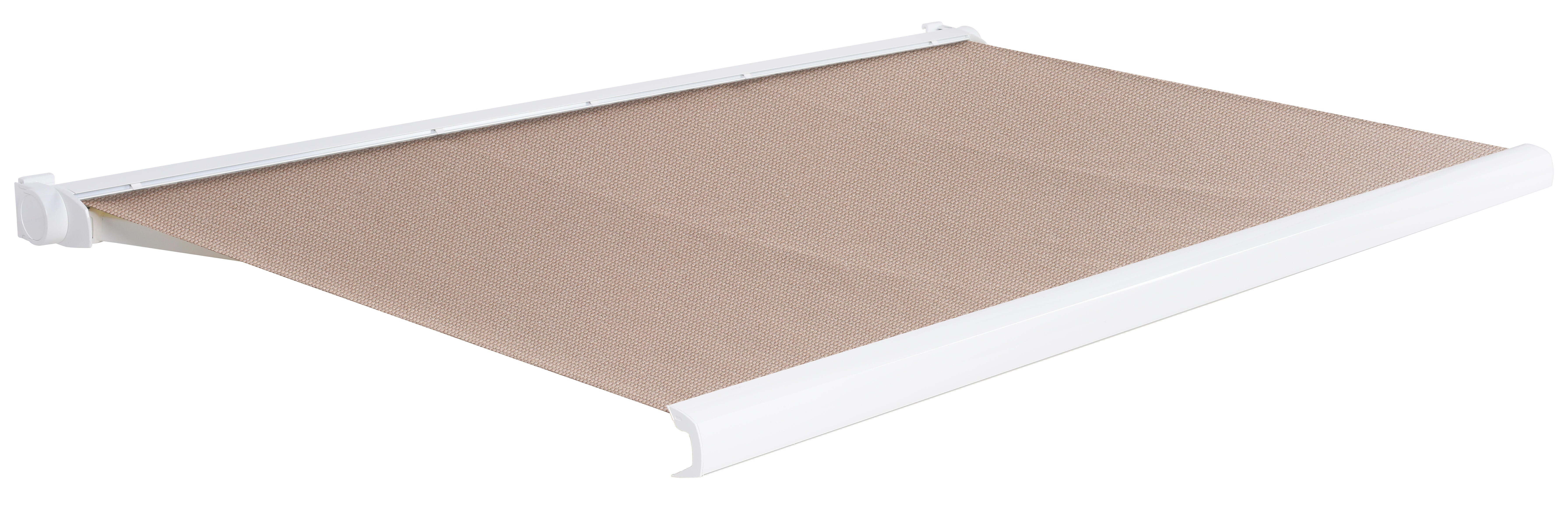 Toldo brazo extensible terraza ares motor con cofre blanco tela café 3x2.5 m
