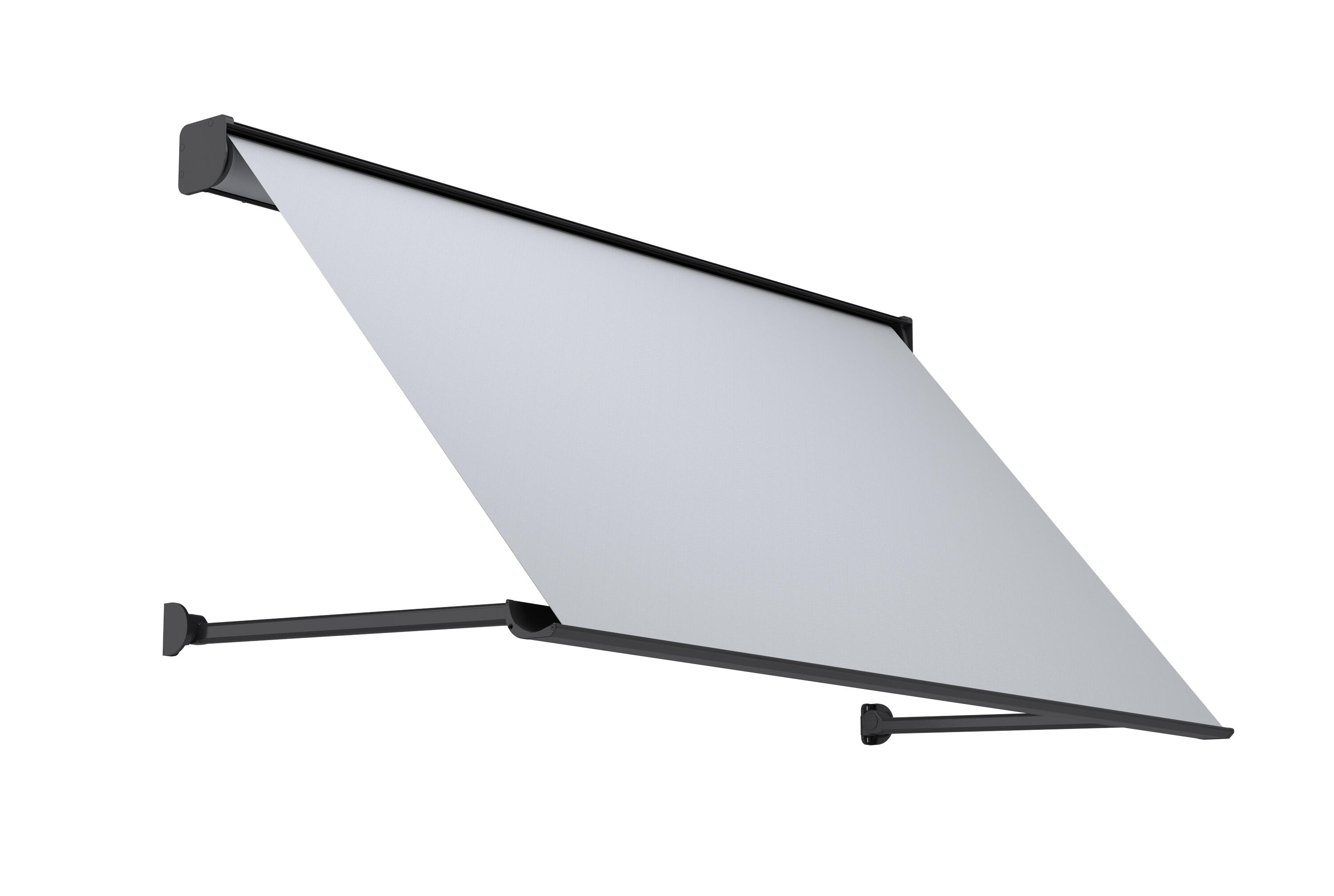 Toldo menorca brazo punto recto motorizado con cofre gris y tela gris 4x1m
