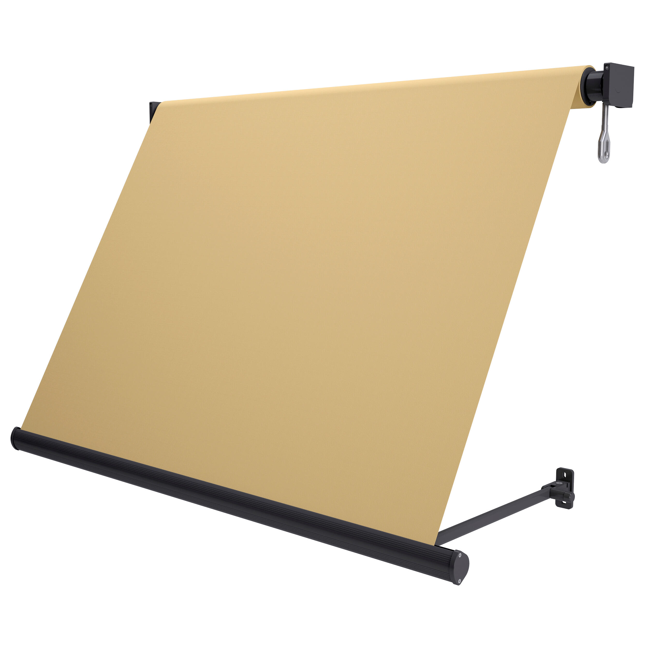 Toldo sitges brazo estor manual color gris con tela café de 2,5x2.5m