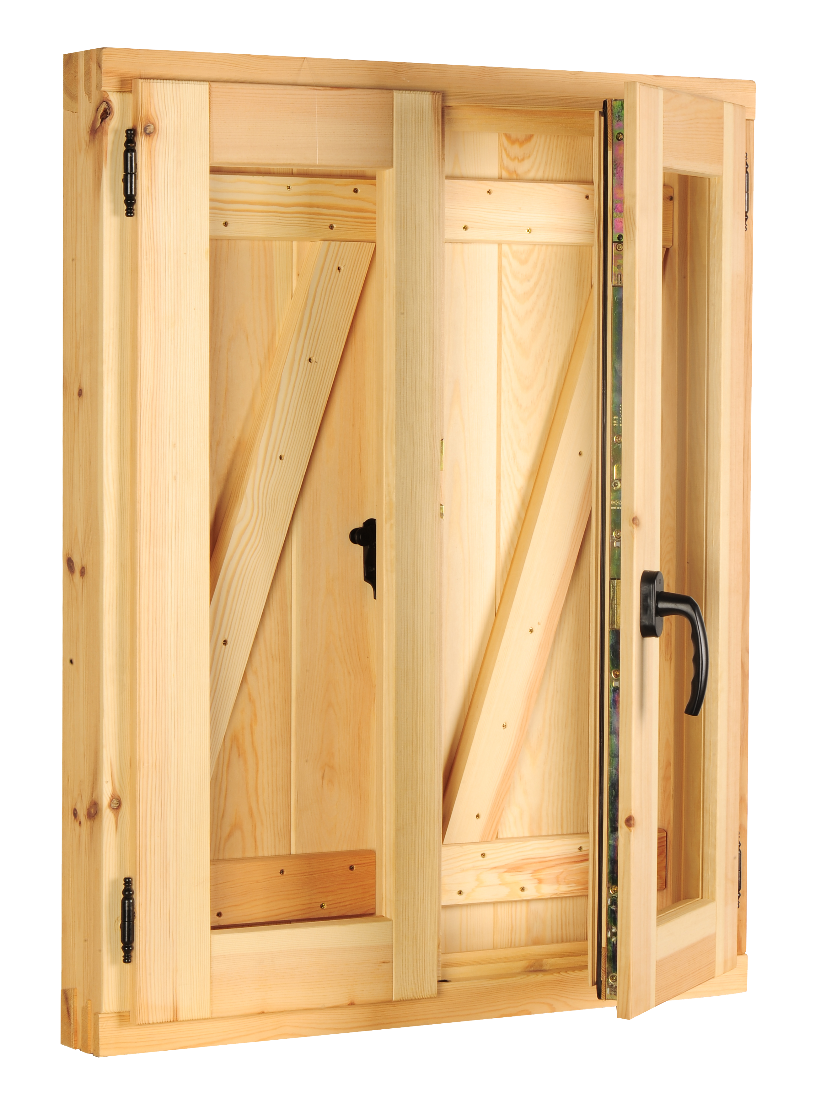 Ventana madera de pino practicable con postigo en Z de 80x80cm(anchoxalto) - 3