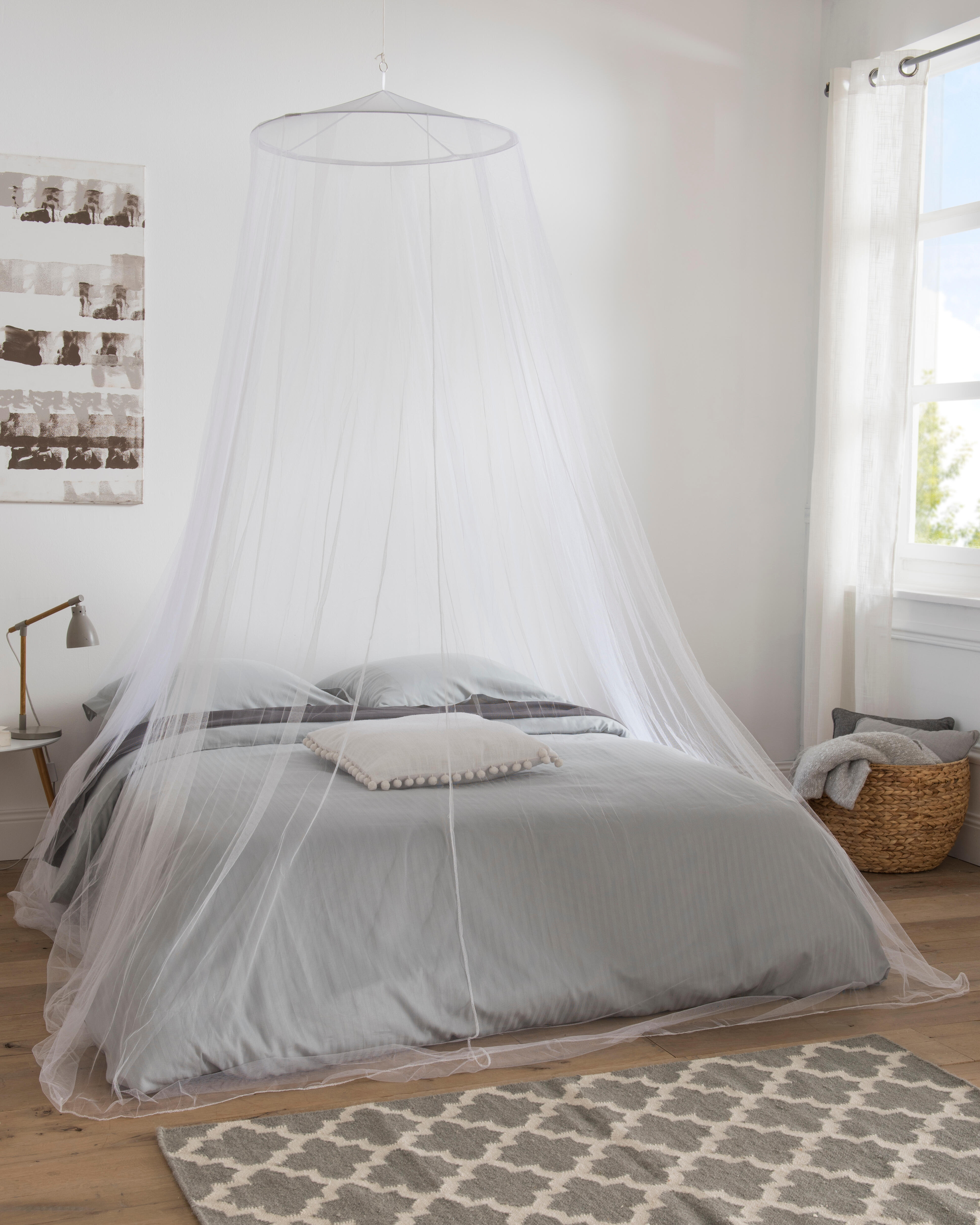Mosquitera de cama 120x250cm blanco recortable de tela poliéster transpirable Isoxa - 8