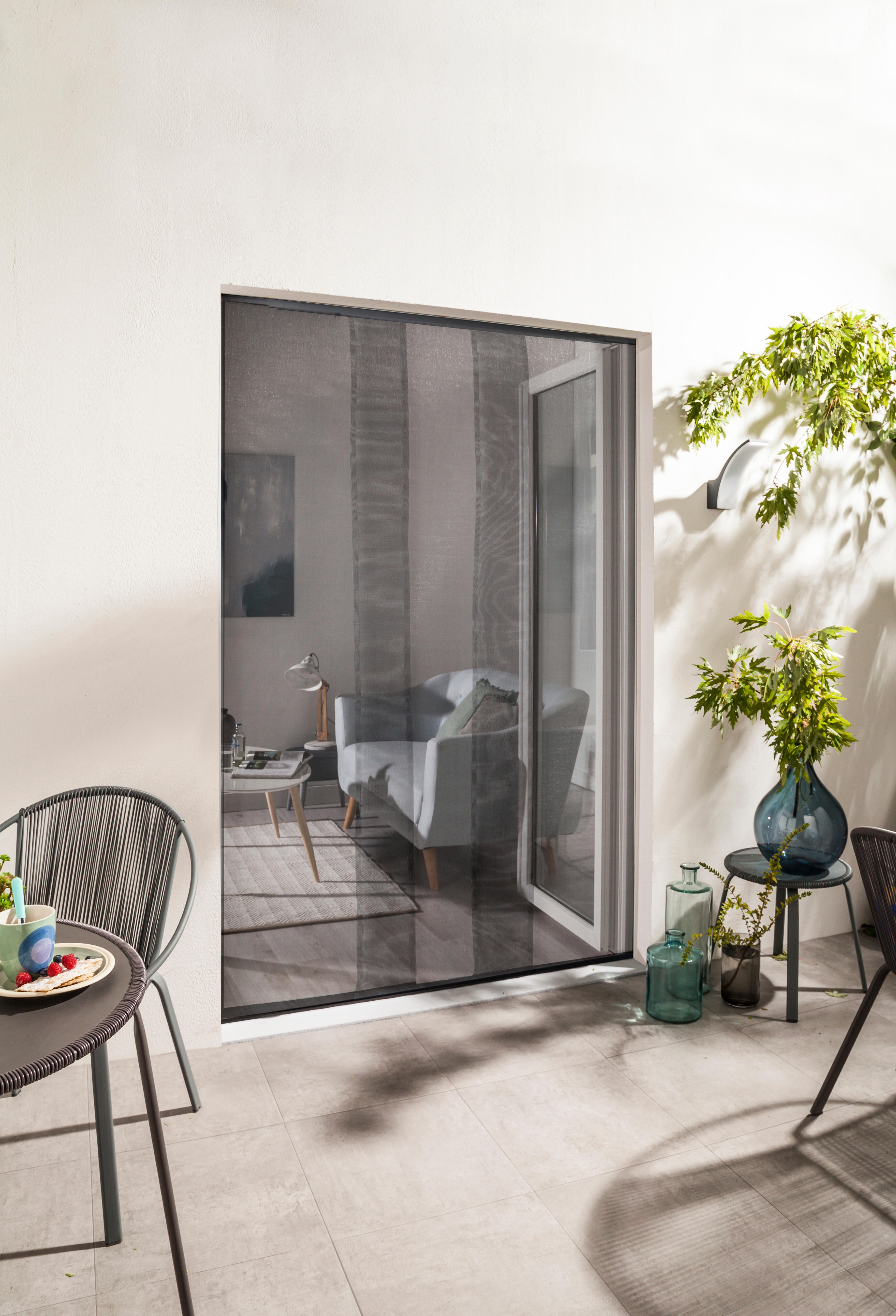 Mosquitera cortina puerta extensible aluminio blanco  tela poliester 70-95x220cm - 2