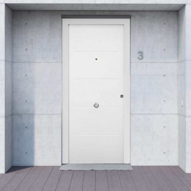 Puerta de entrada metálica serie Saga fresada blanco /interior fresada blanco apertura izquierda 210x90cm