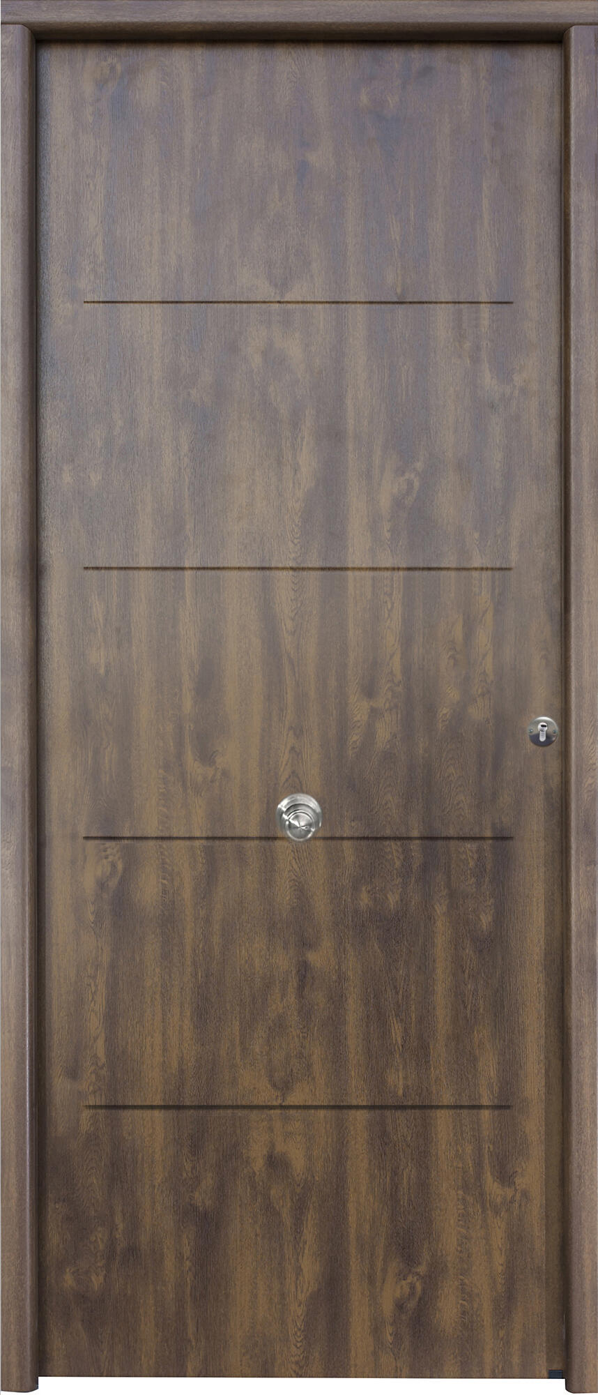 Puerta de entrada metálica serie Saga Multi 1105 fresada roble viejo /interior liso roble viejo apertura izquierda 210x90cm - 2