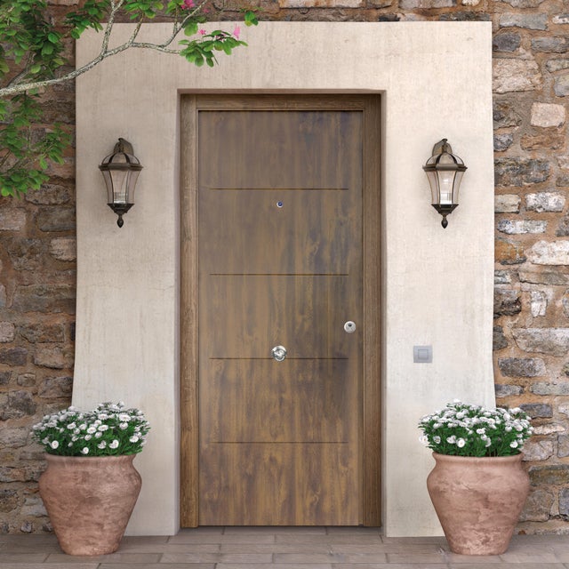 Puerta de entrada metálica Multi 100 1105 1p izda roble viejo de 90x210 cm