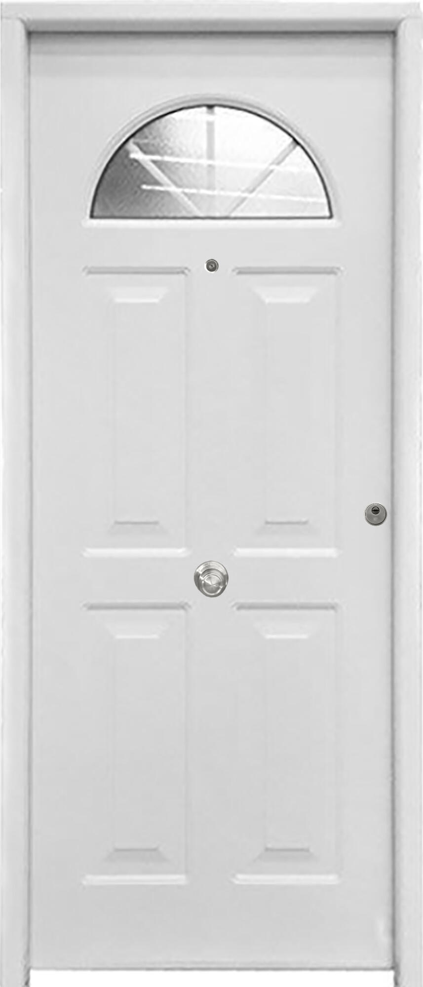 Puerta de entrada metálica serie Saga Coral con cristal rústico blanco /interior rústico apertura izquierda 210x90cm - 7