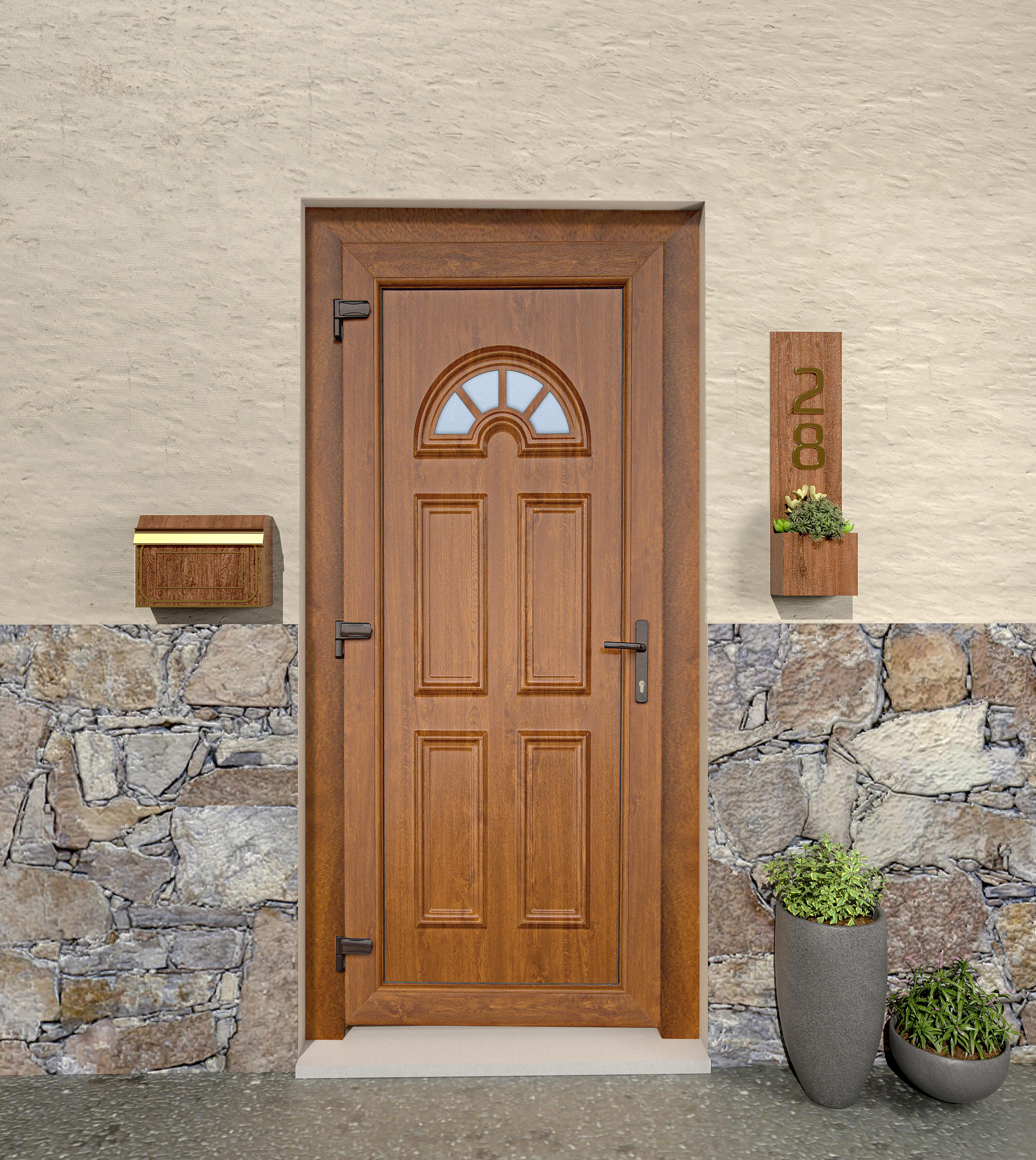 Puerta de entrada serie Basic pvc Ibiza diseño rústico color roble oscuro apertura derecha 208x98cm - 13