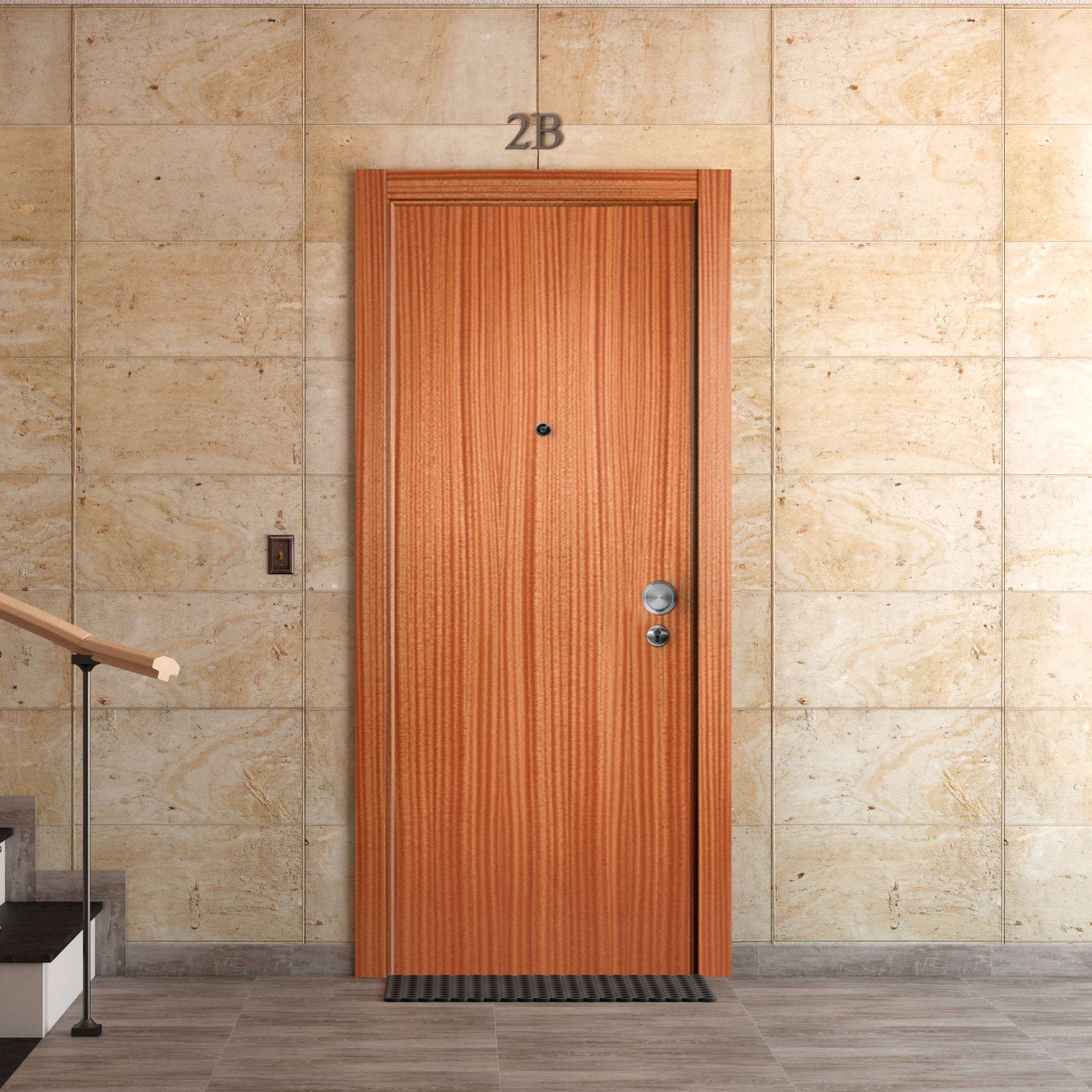 Puerta de entrada blindada serie 3P liso sapelly / interior liso  roble apertura izquierda 205x86cm - 2