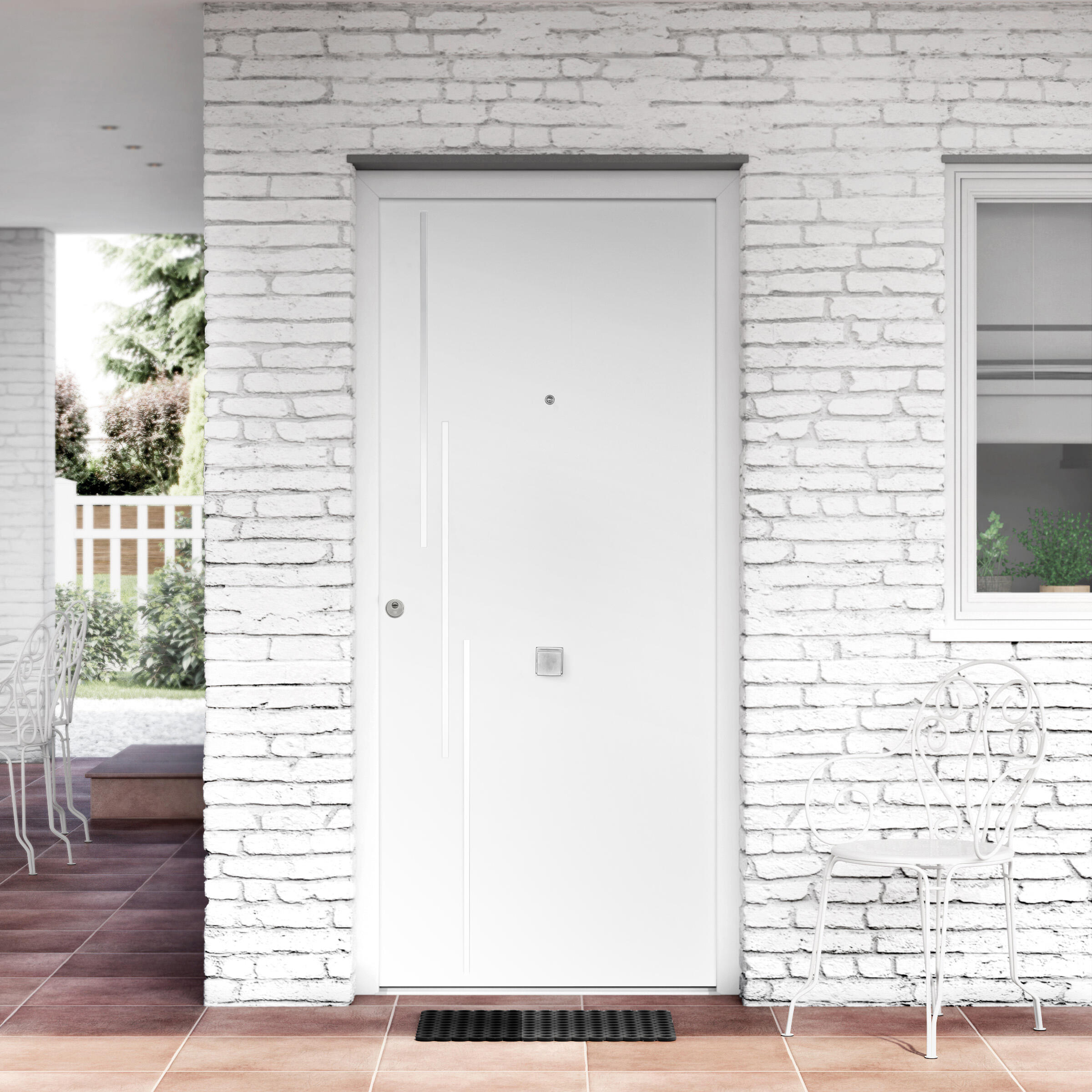 Puerta de entrada metálica saga camelia derecha blanco de 90x210 cm
