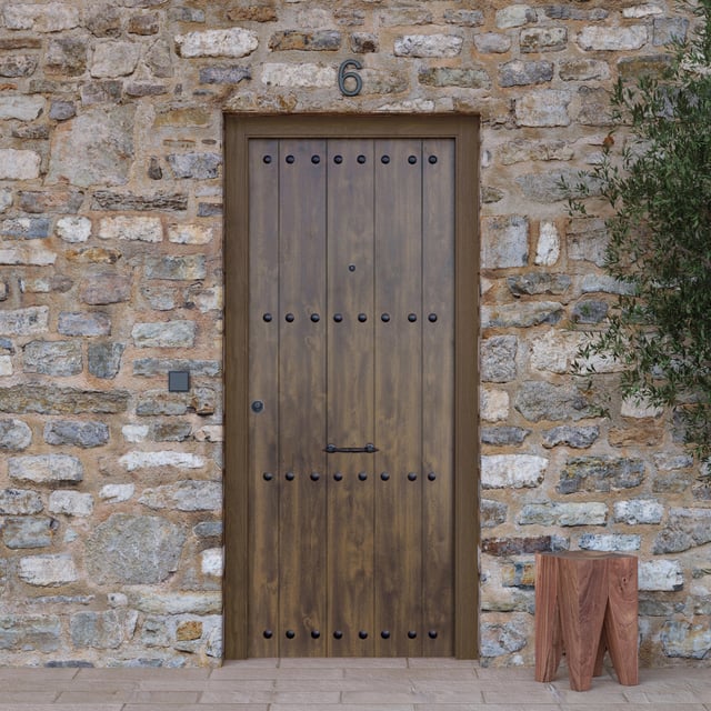Puerta de entrada metálica Saga rústica derecha de 90x210 cm