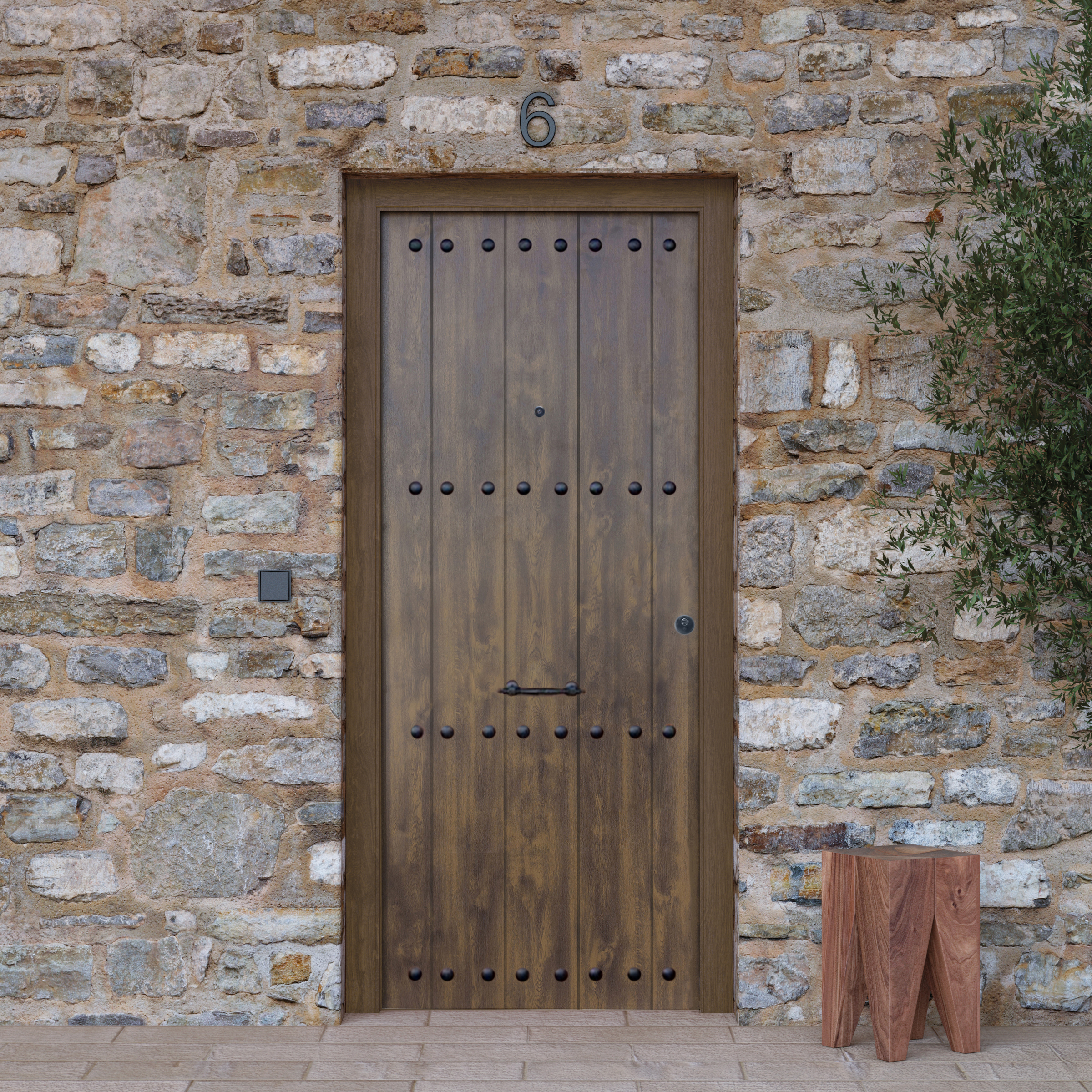 Puerta de entrada metálica saga rústica izquierda de 90x210cm
