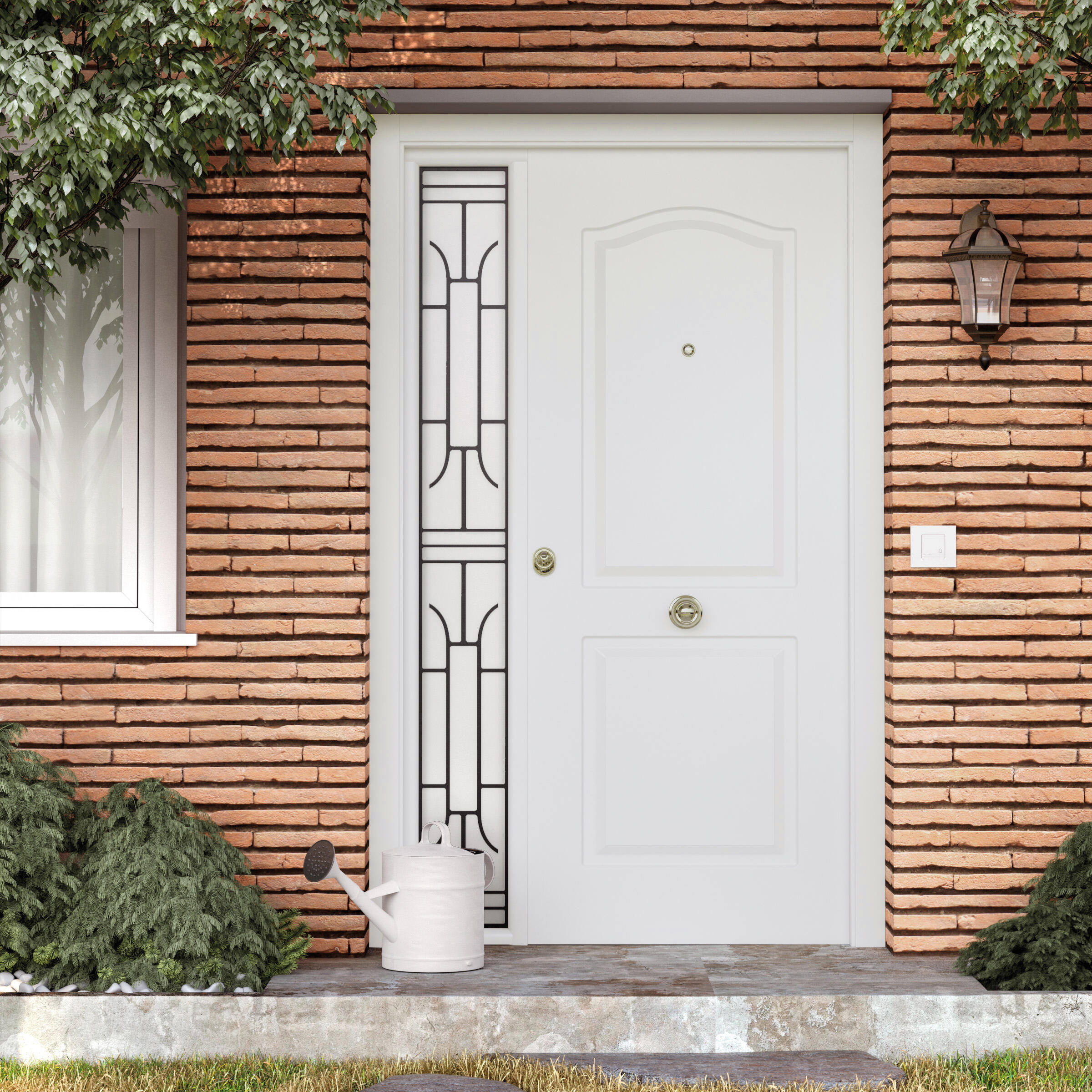 Puerta de entrada metálica saga semiprovenzal blanca derecha de 90x210 cm