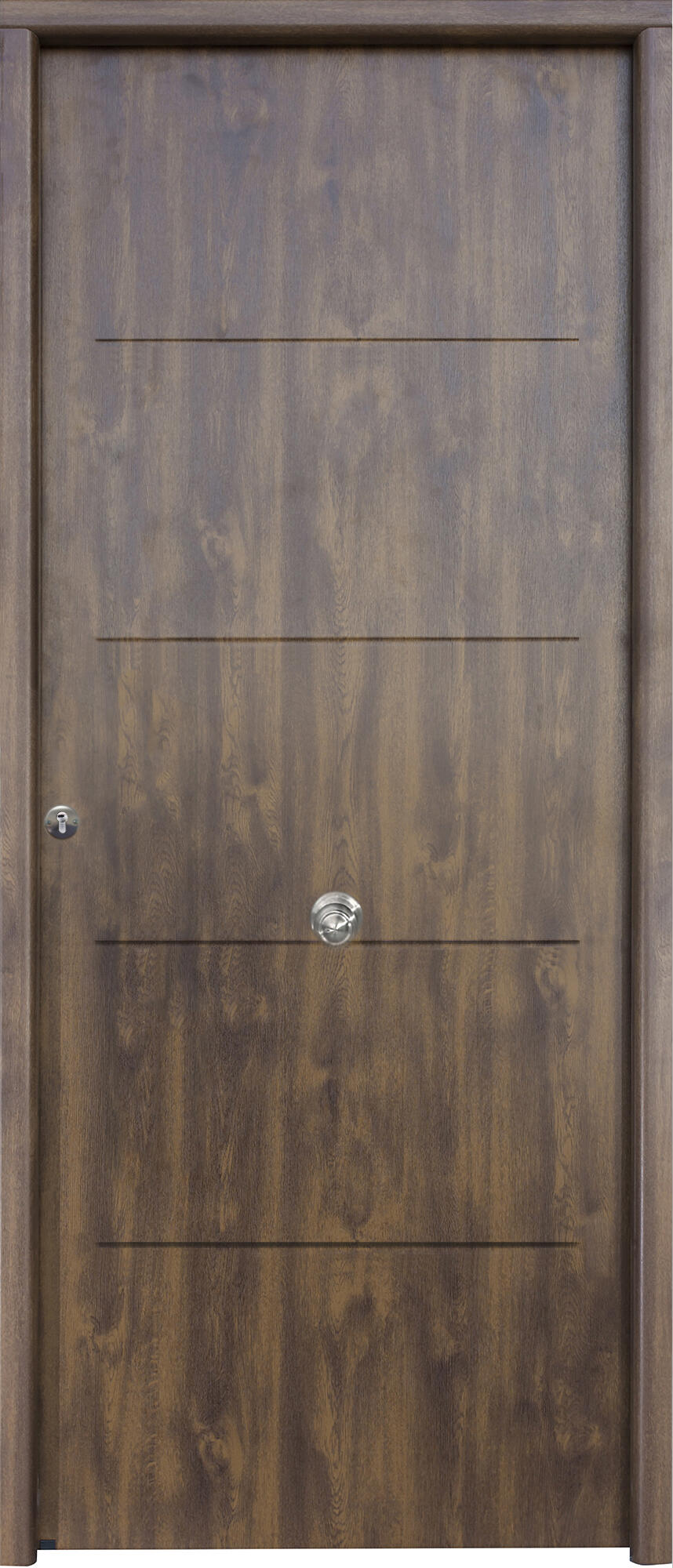 Puerta de entrada metálica serie Saga Multi 1105 fresada roble viejo /interior liso roble viejo apertura derecha 210x90cm - 2