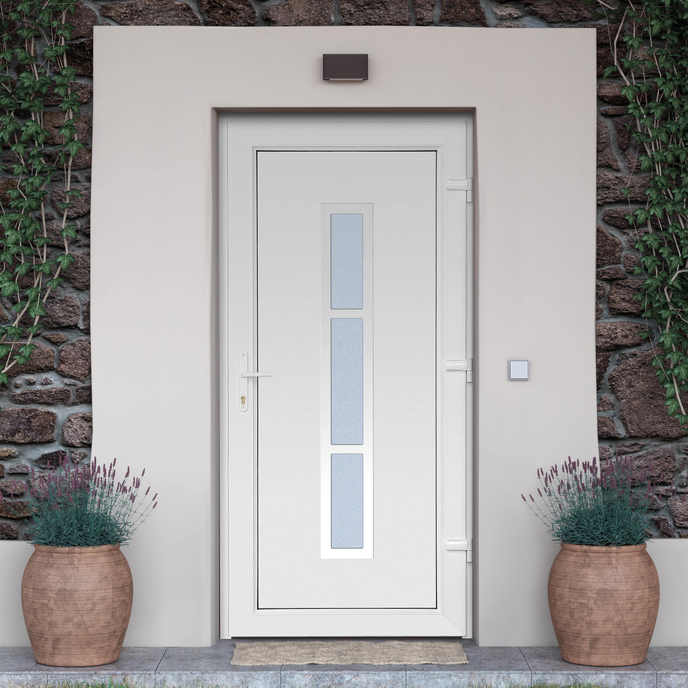 Puerta de entrada serie Basic pvc Alabama diseño rústico color blanco apertura izquierda 208x98cm - 10