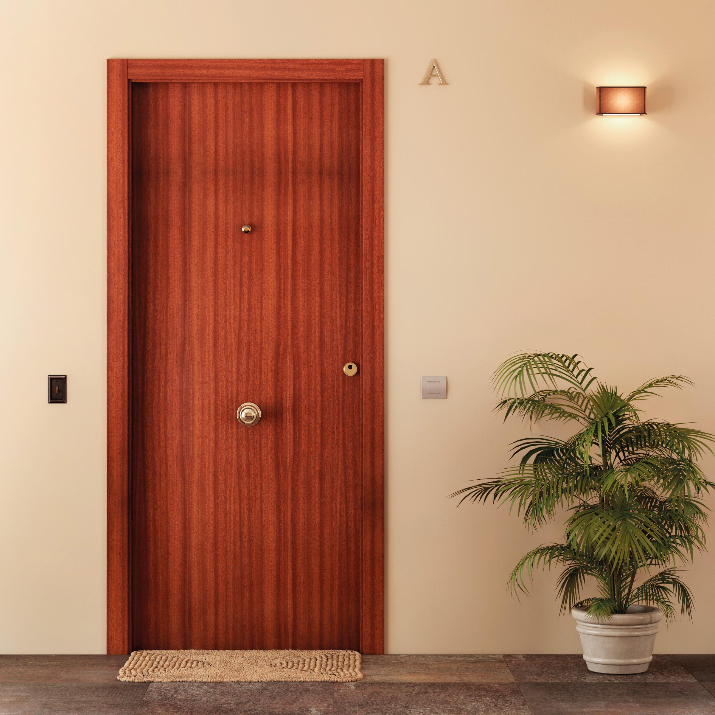 Puerta de entrada blindada serie 3P liso sapelly / interior liso  blanco apertura izquierda 205x86cm - 2