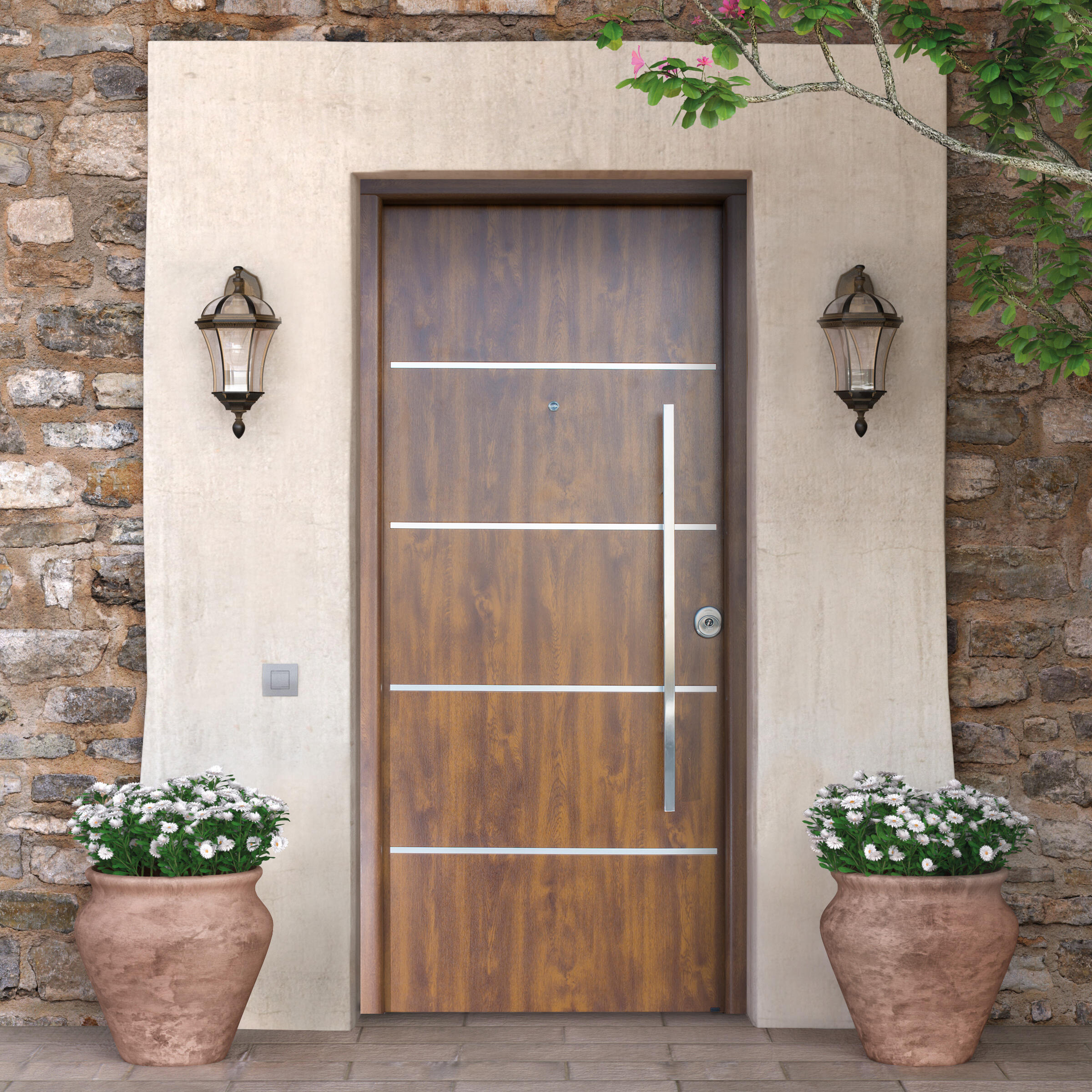 Puerta de entrada metálica cintia embero inserciones aluminio izq 90x210 cm