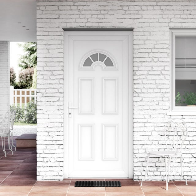 Puerta de entrada serie Basic pvc Ibiza diseño rústico color blanco apertura derecha 208x98cm