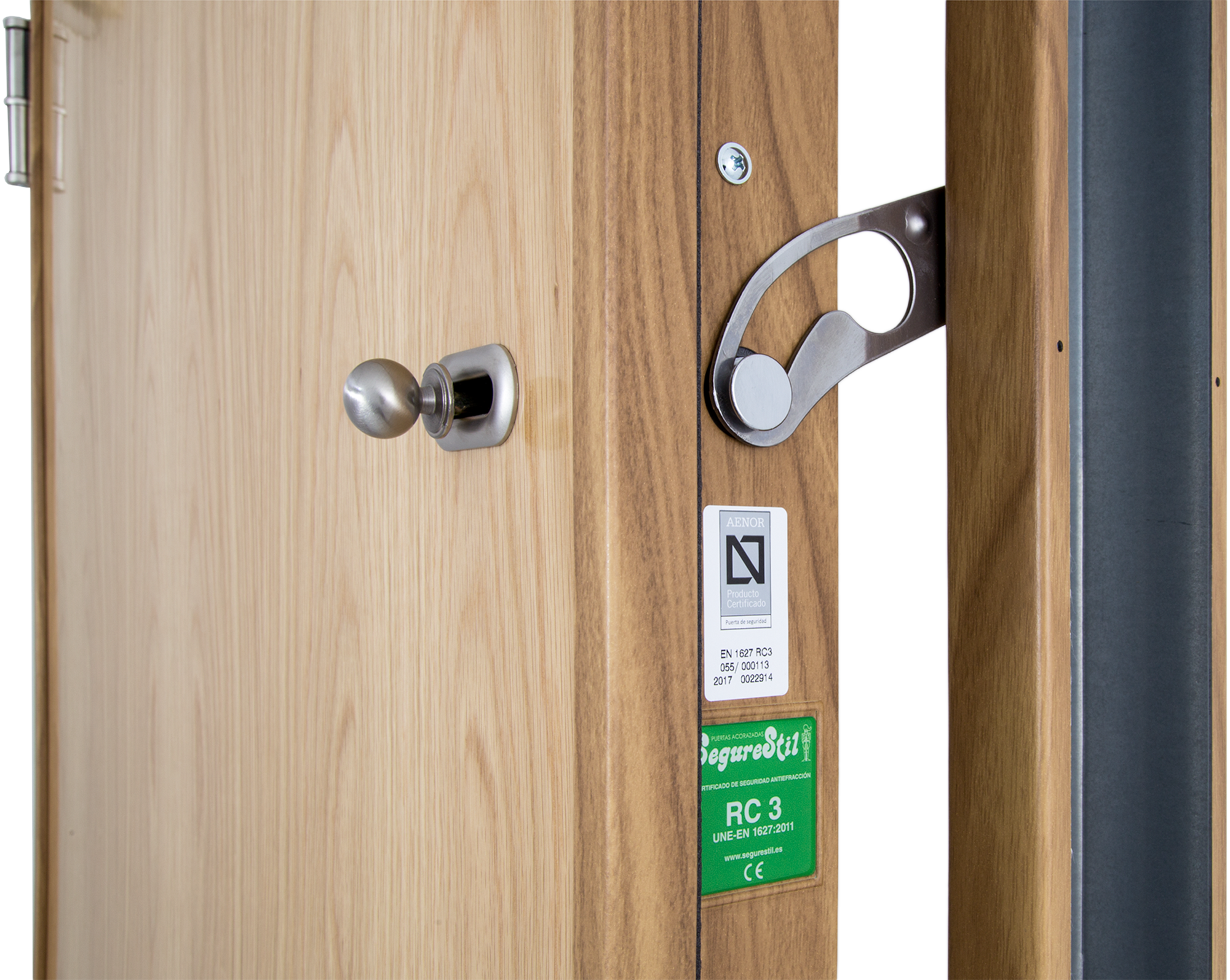Puerta de entrada acorazada serie V fresada roble / interior liso roble apertura derecha 206x89cm - 5