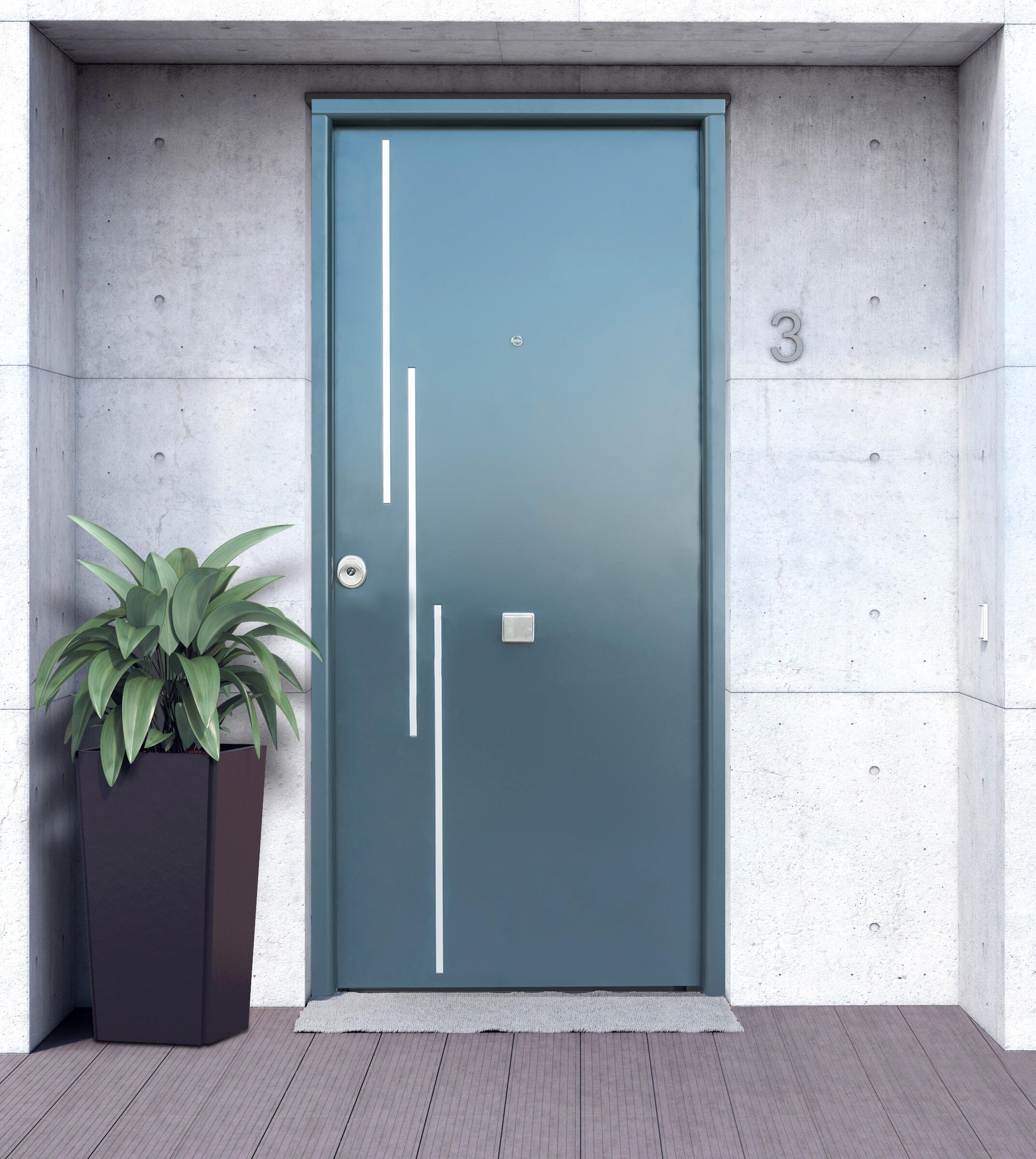 Puerta de entrada metálica camelia gris 7016 derecha de 90x210 cm