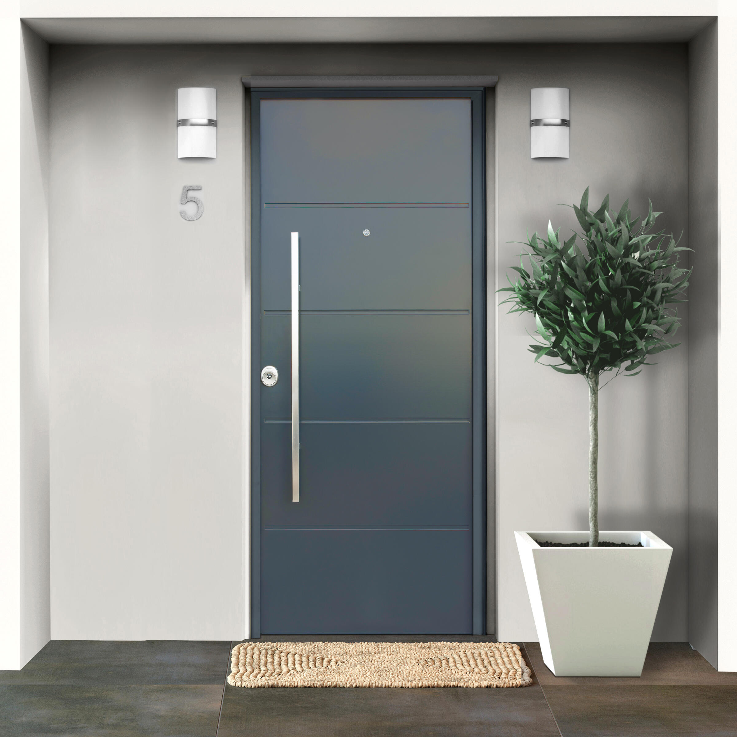 Puerta de entrada metálica cintia gris 7016 derecha de 90x210 cm