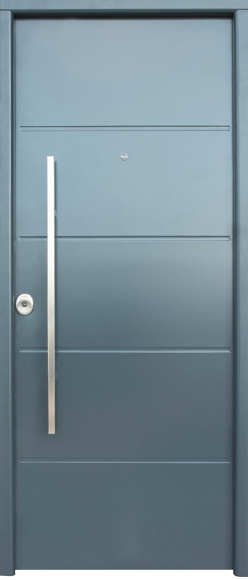 Puerta de entrada metálica serie Saga Cintia fresada gris 7016 /interior liso gris 7016 apertura derecha 210x90cm - 2