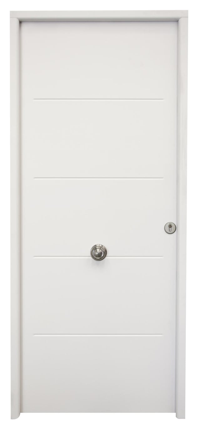 Puerta de entrada metálica serie Saga Multi 1105 fresada blanco /interior liso blanco apertura izquierda 210x90cm