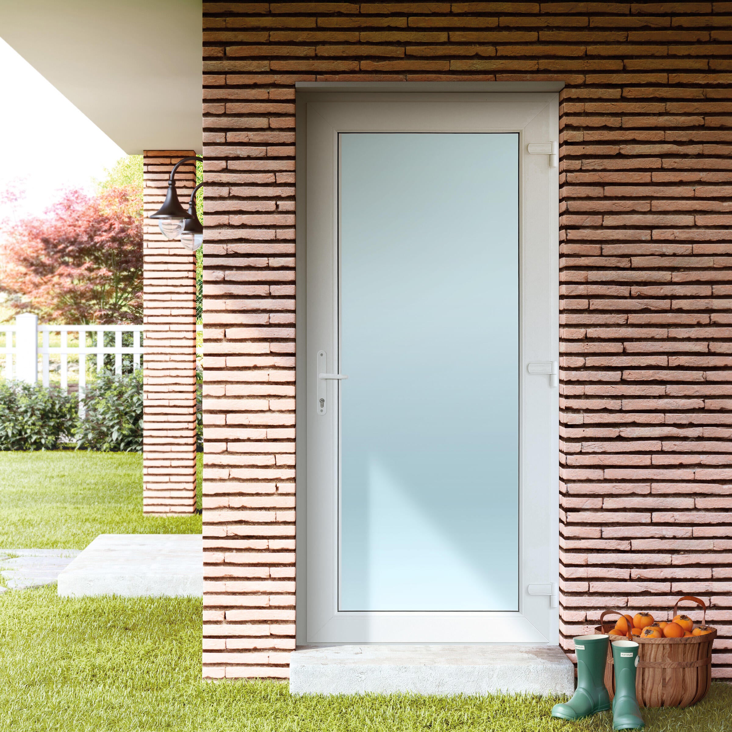 Puerta de entrada serie Basic pvc Menorca cristal transparente diseño liso color blanco apertura derecha 200x80cm - 14
