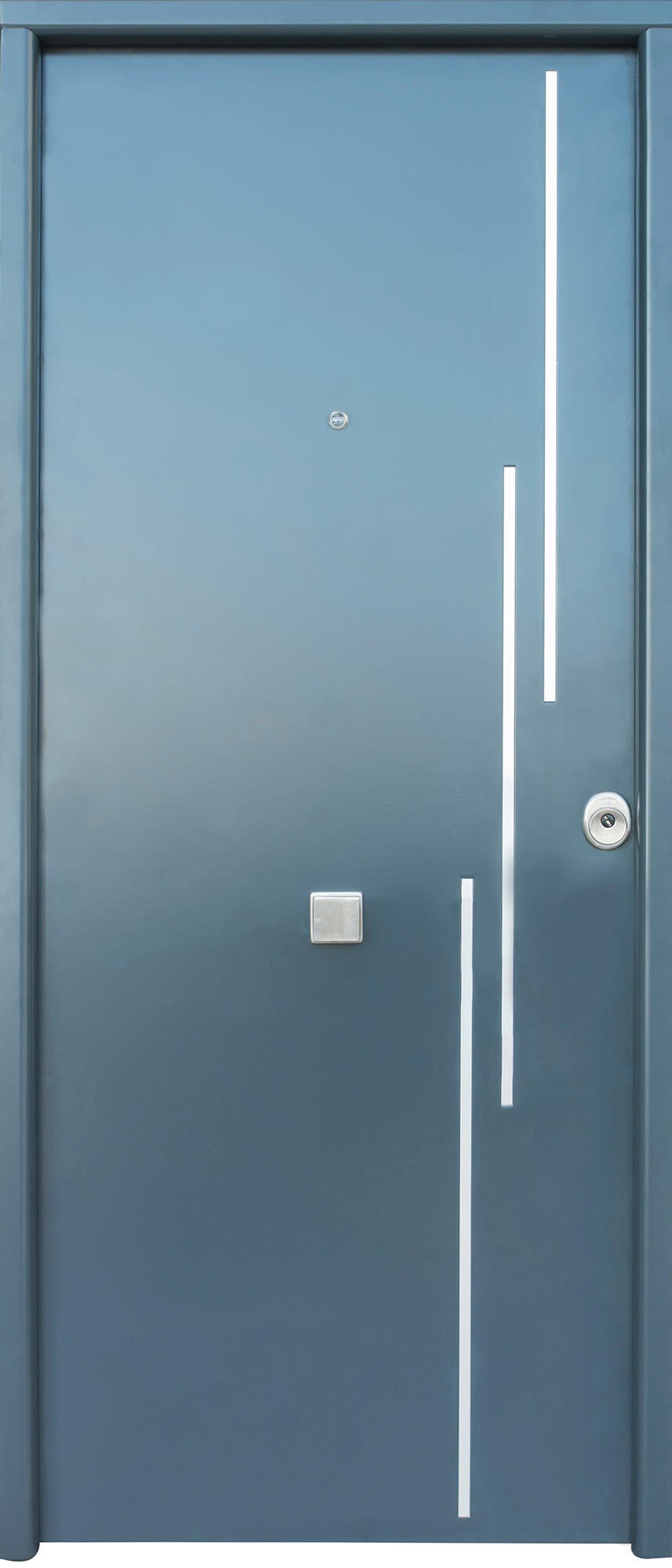 Puerta de entrada metálica serie Saga Camelia fresada gris 7016 /interior liso gris 7016 apertura izquierda 210x90cm - 2