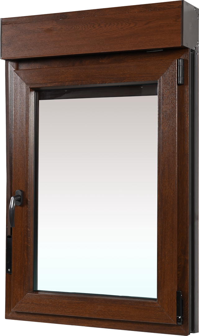 Janela de pvc oscilobatente 75x115cm nogueira direita (com estore)