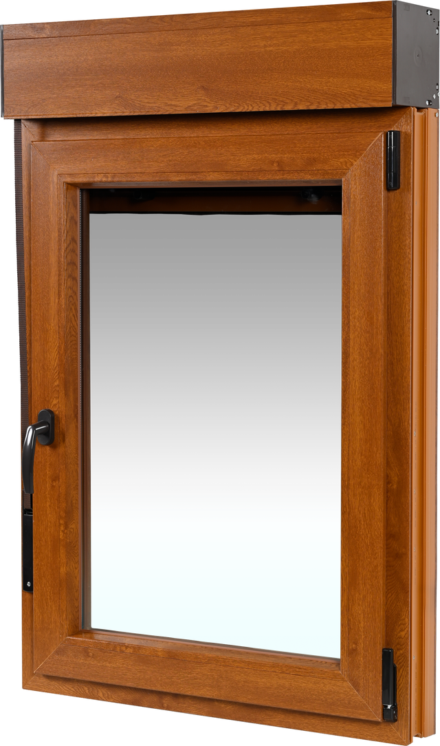 Janela de pvc oscilobatente 75x115cm carvalho direita (com estore)