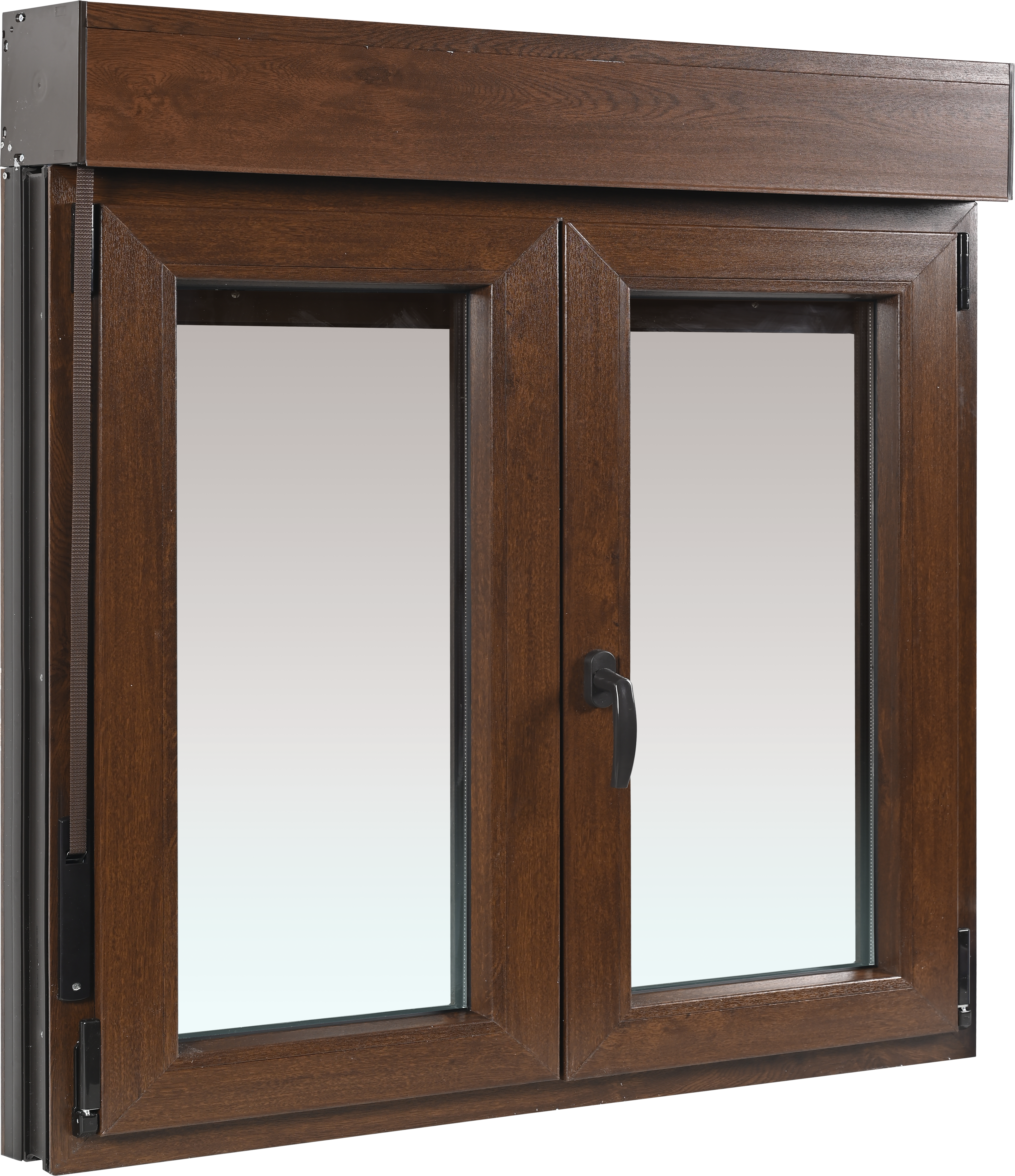 Ventana pvc nogal oscilobatiente con persiana de 140x135 cm
