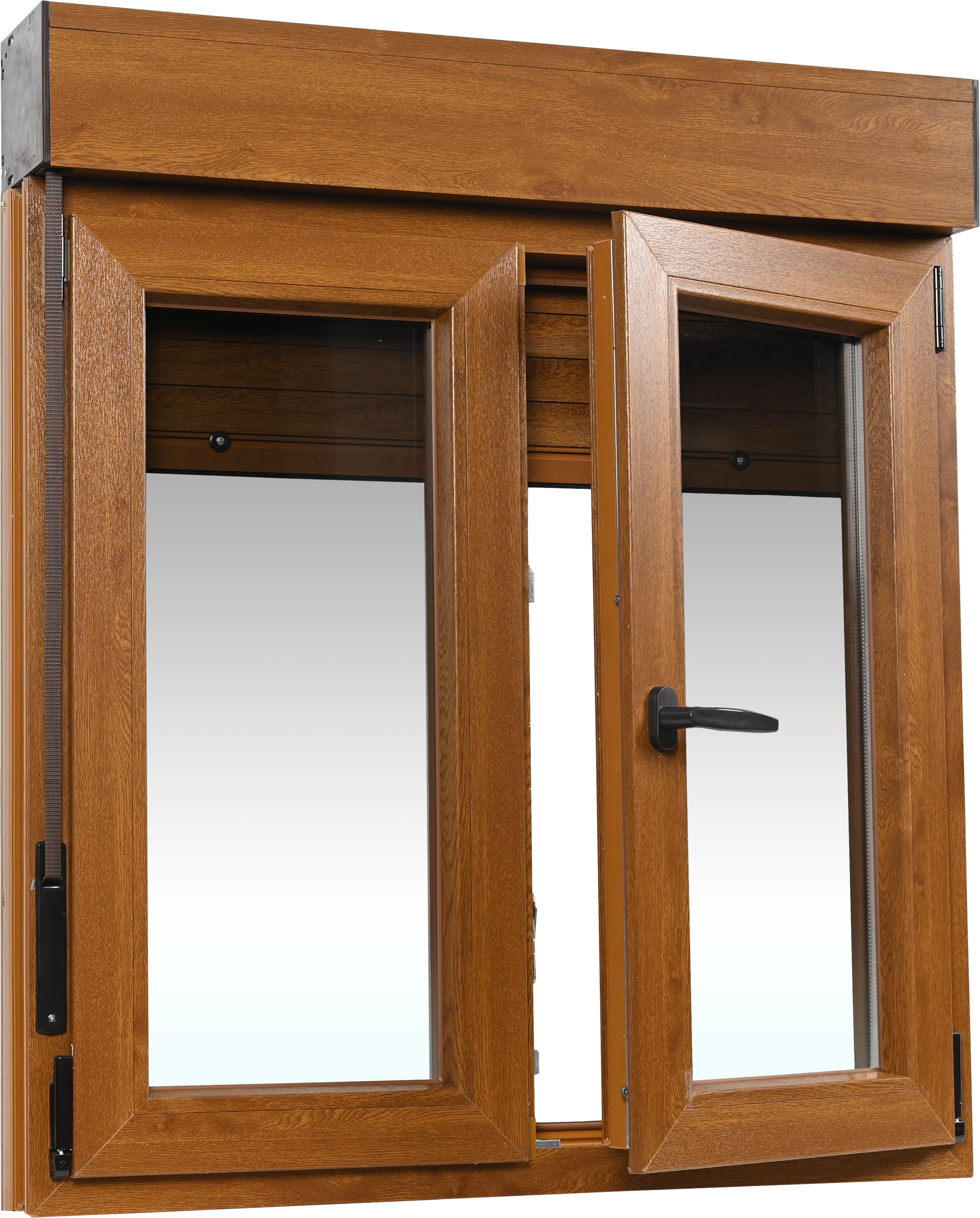 Ventana pvc roble oscilobatiente con persiana de 120x135 cm